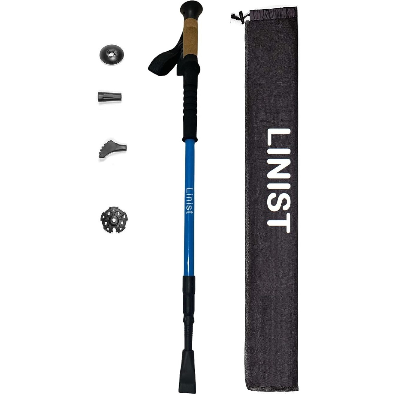 Linist Lightweight Aircraft-Grade Aluminum Trekking Pole with Extended Down Grip Plus Tip Kit and Carry Bag Walking Sticks for Hiking, Heavy Quality 7075 Aluminum with Cork Grip