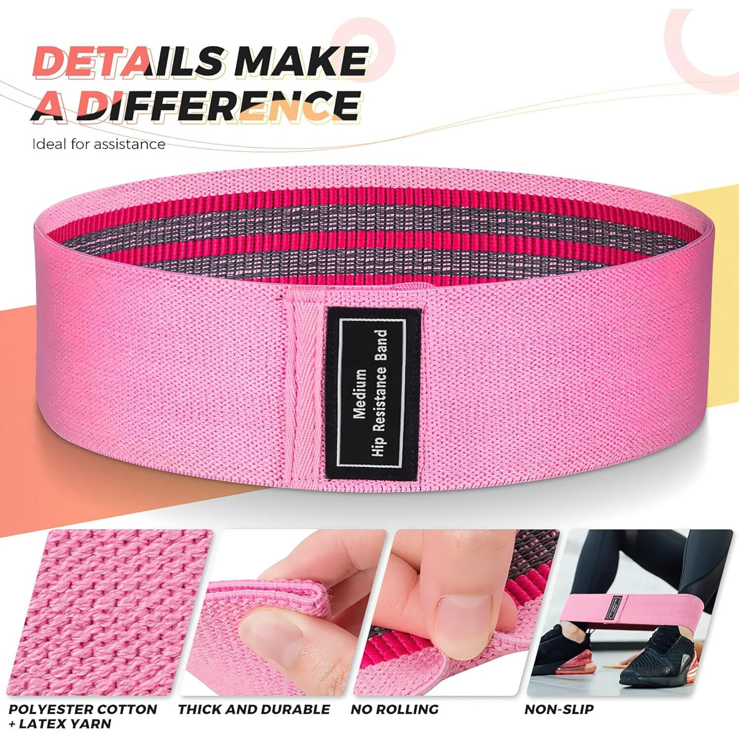 FirstFit Professional Resistance Bands for Legs & Butt, Exercise Bands, Hip Bands, Anti Slip Loop Bands, Cotton-Blended Fitness Band [Set of 3 Bands-L(16.5 )-M(14.5 )-S(12.5 )]