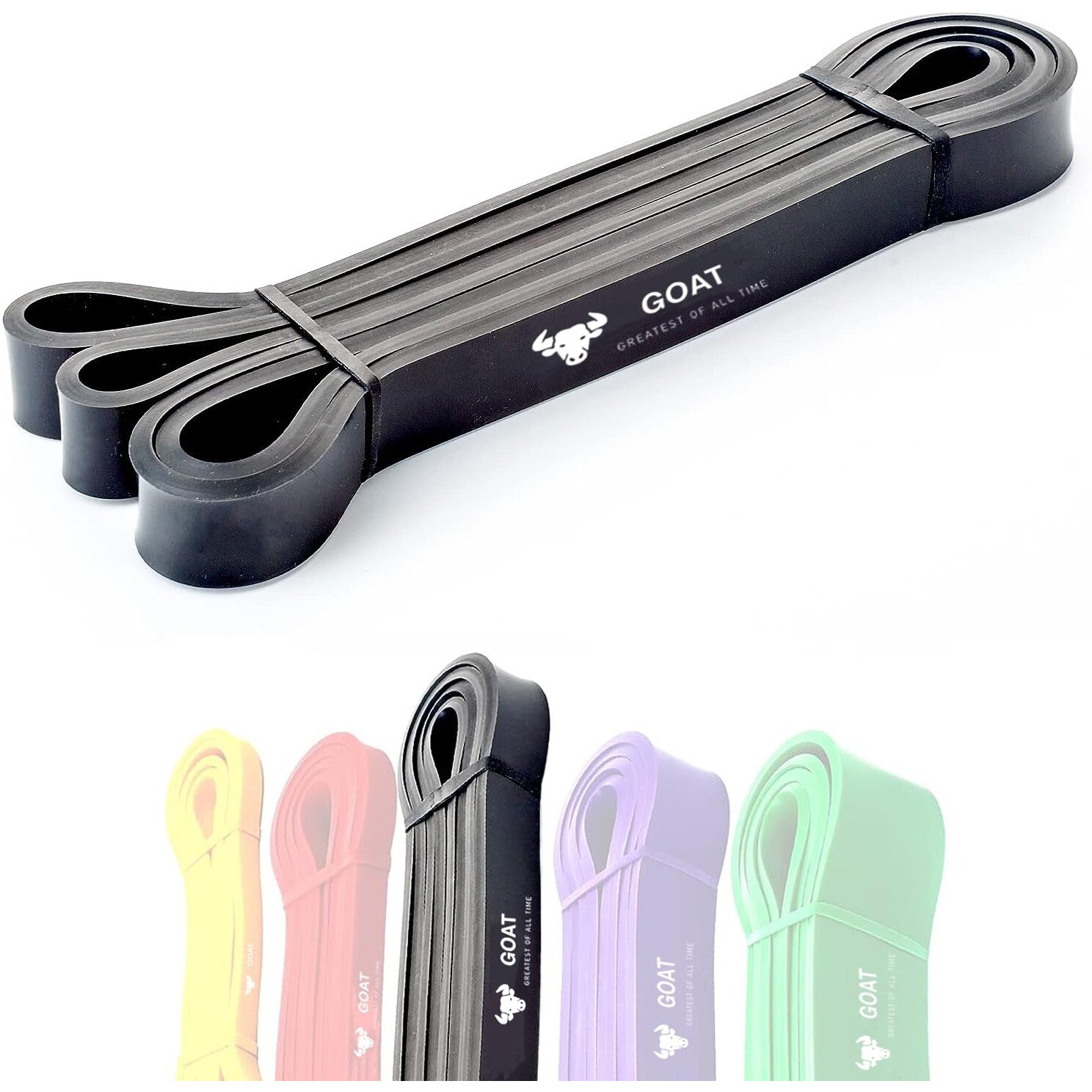 GOAT Resistance Bands for Workout for Men and Women | Assist Bands for Pull Ups, Stretching, Weight Loss | Exercise Band for Home Gym Fitness Anti Snap Natural Latex (Black 15-30 KGS + Door Anchor)