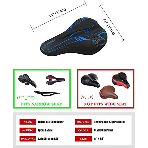 AlexVyan Advanced Gel Bicycle Saddle Seat Cushion Cover for Indoor Outdoor Cycling, Exercise Cycle - Soft and Washable, 100% Gel Material,(Black & Blue)