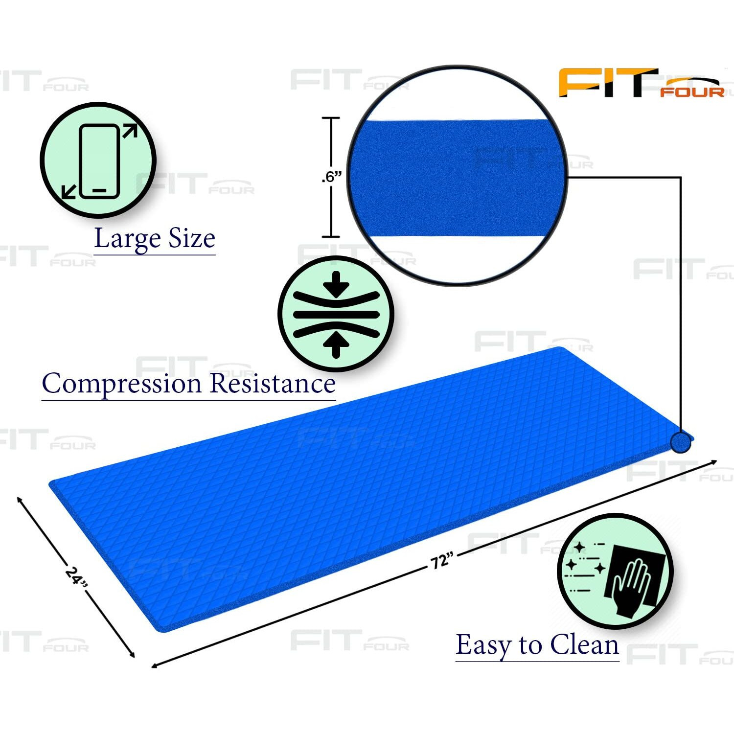 FIT FOUR  YOGA MAT(Color-BLUE for Men and Women with 4-MM Anti-Slip, Light Weight, Extra Large Made by EVA Quality for Men & Women Gym Workout and Yoga Exercise with Shoulder Strap (Qnty-1 Pcs))