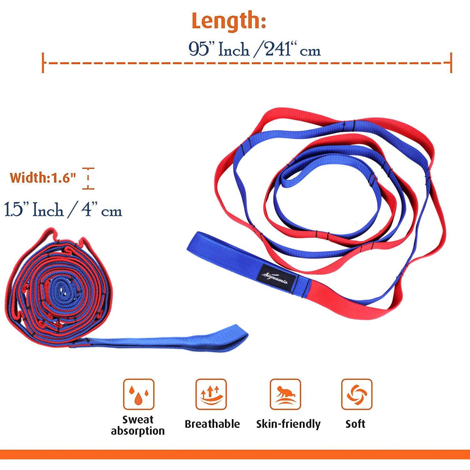 B BOZZBY Yoga Belt 12 Loop Option Varient Stretching Strap for Yoga, Pilates, Exercise, Physical Therapy Home Fitness (Blue -Red Color)- 1 Pcs