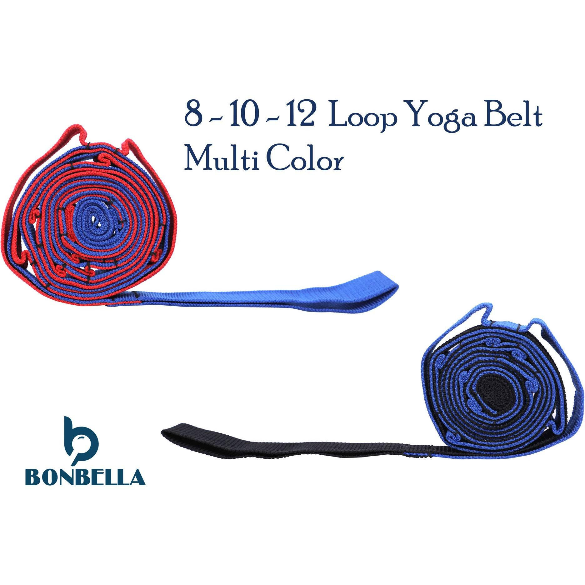 B BOZZBY Yoga Belt 12 Loop Option Varient Stretching Strap for Yoga, Pilates, Exercise, Physical Therapy Home Fitness (Blue -Red Color)- 1 Pcs
