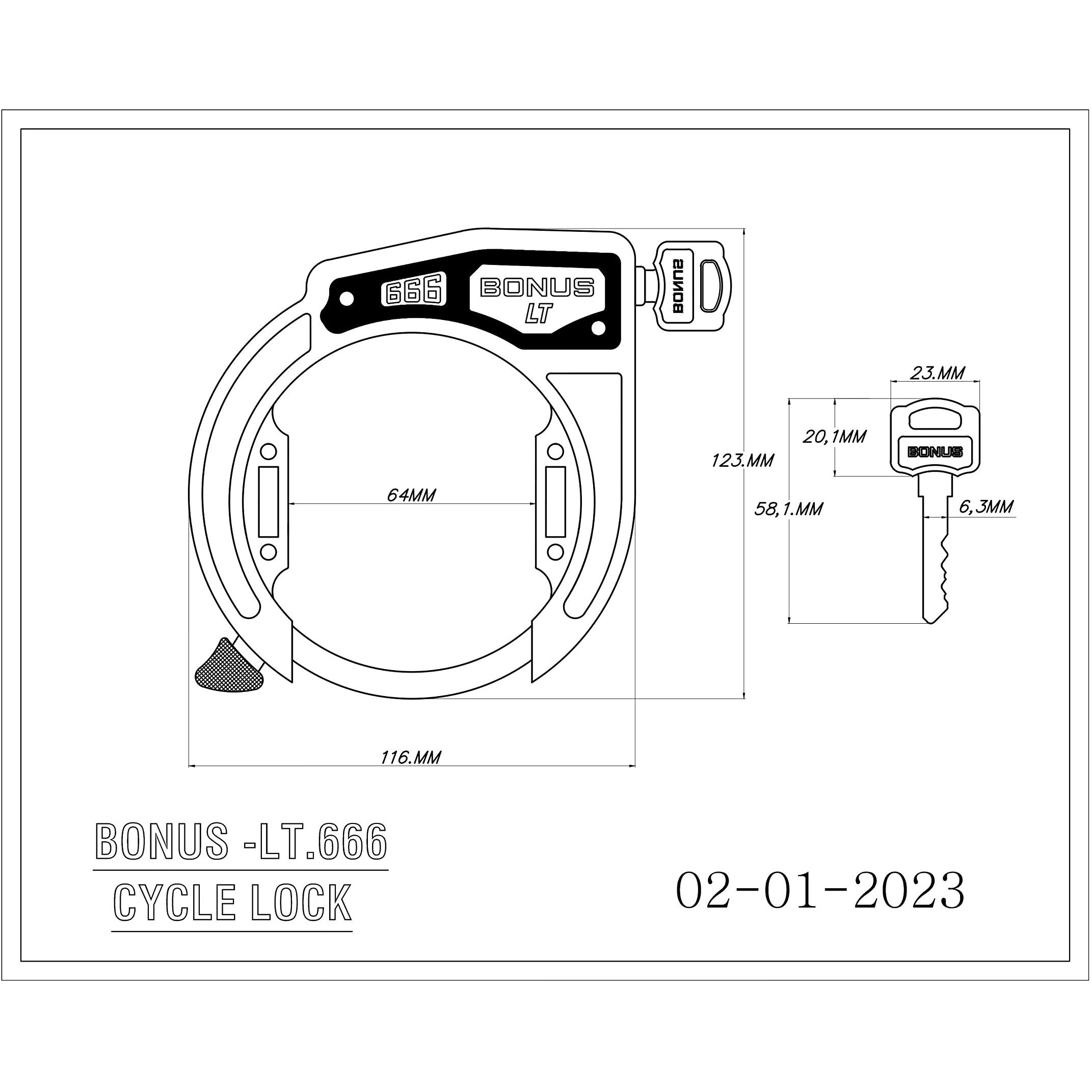 Bonus LT 666 (Side Key) Cycle Lock (Silver)