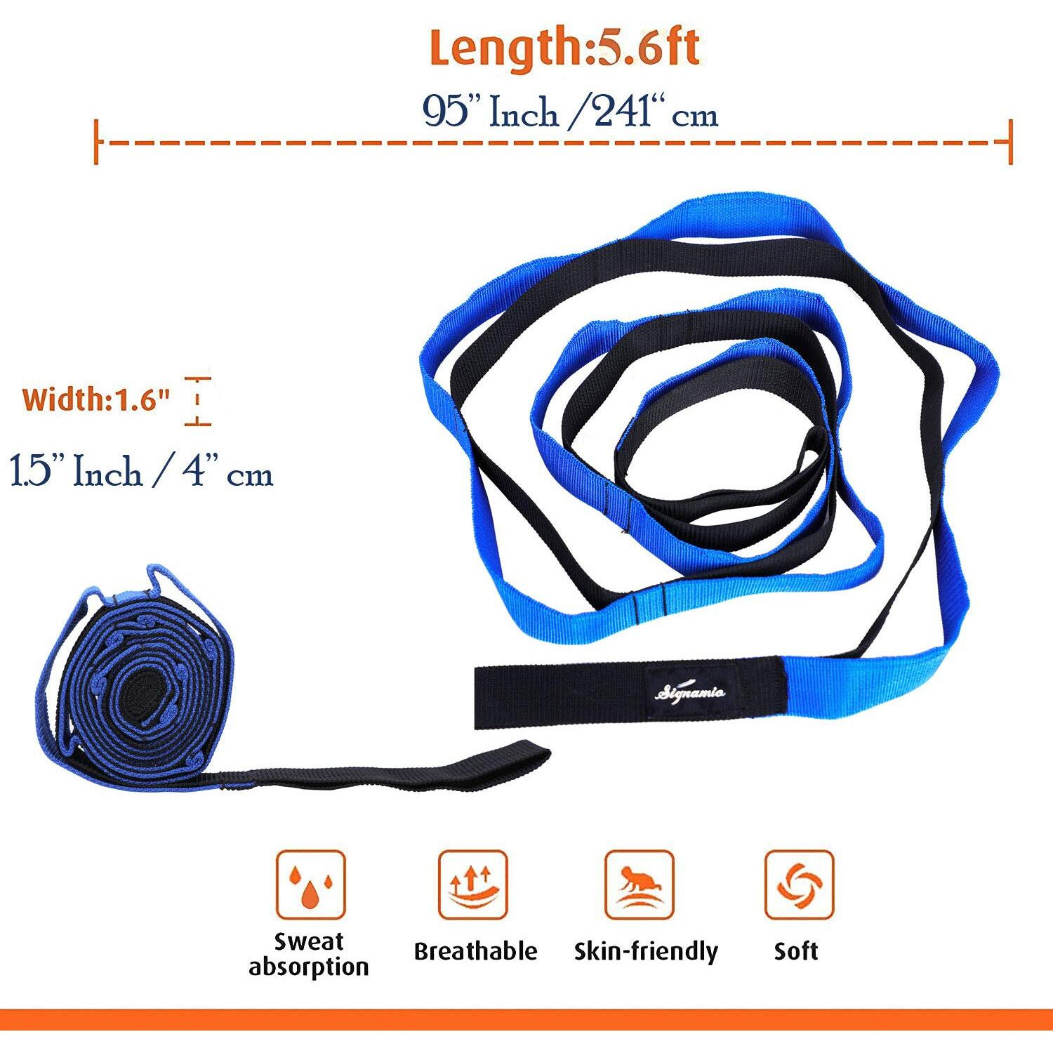 Signamio Strap Stretch Bands Belt 12 Loop Options with Extra Safe Adjustable, Durable Delicate Texture - Best for Daily Stretching, Physical Therapy, Fitness -Yoga, Exercise, Gym- 12 Loop-Blue-Black