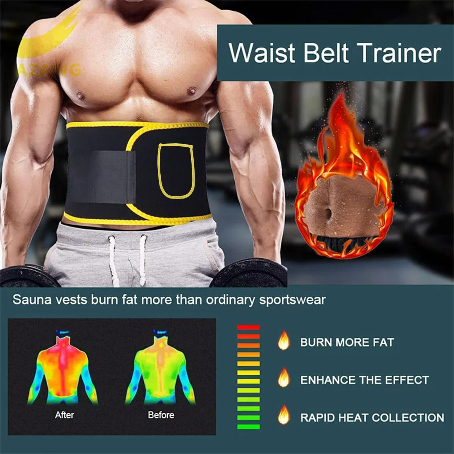 LEOPAX Waist Trimmer Belt Slim Body Sweat Wrap for Stomach and Back Lumbar Support - (Yellow, XL)