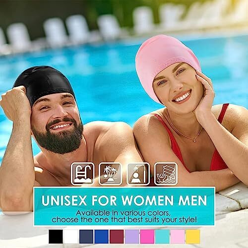ZIXAD Latest Designed Long Hair Swim Cap,Waterproof Silicone Swimming Cap for Adult Woman and Men,Keeps Hair Clean with Ear Protector Fresh Long Lasting Silicone Made Waterproof Swimming Cap (Black)