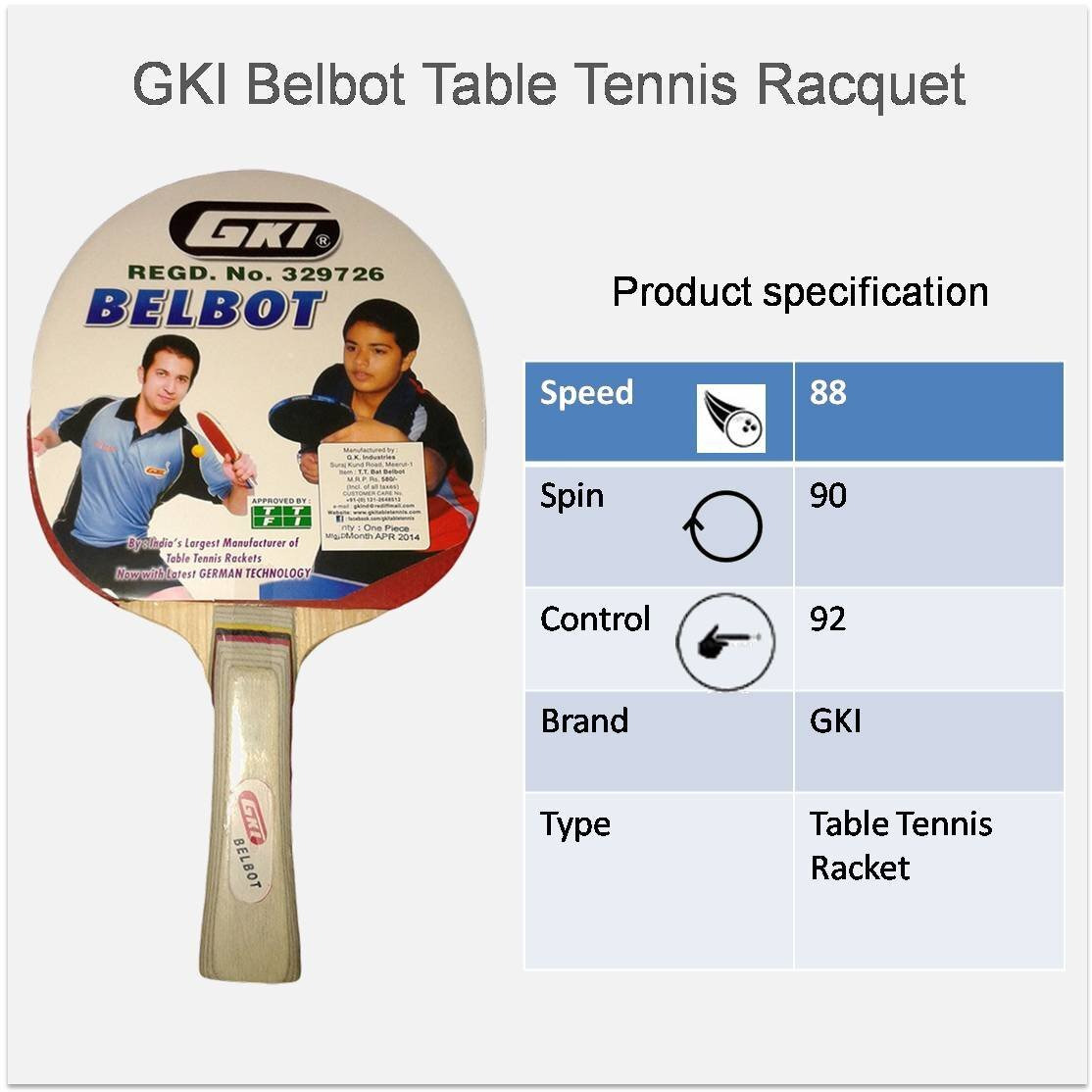 GKI Belbot Wood Table Tennis Racquet, Multicolor