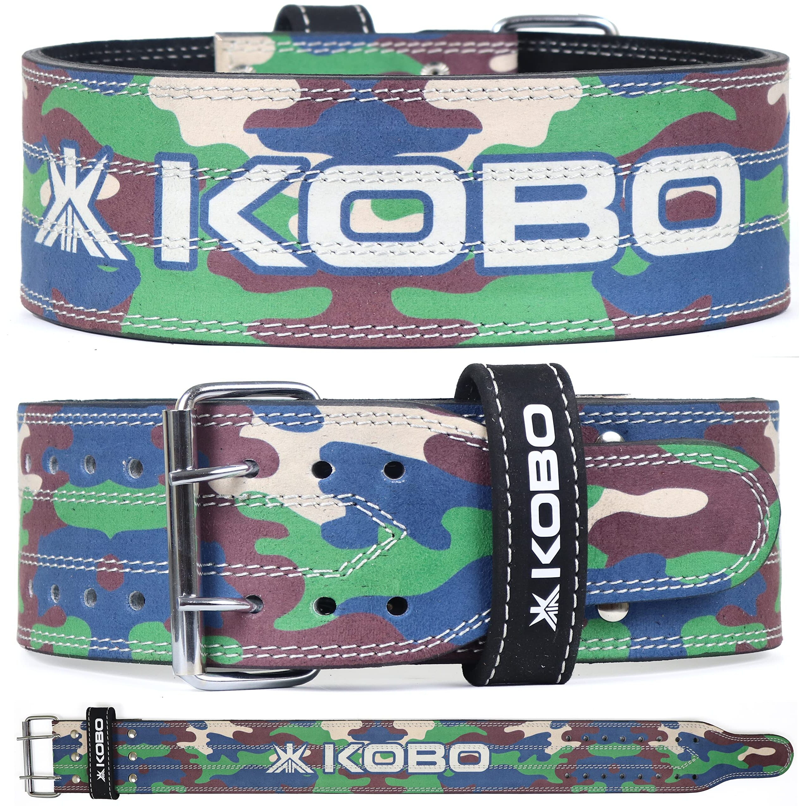 Kobo WTB-05 Leather Power Weight Lifting Belt 10 mm Thick, 4 Inches Wide (XL, CAMO GREEN)