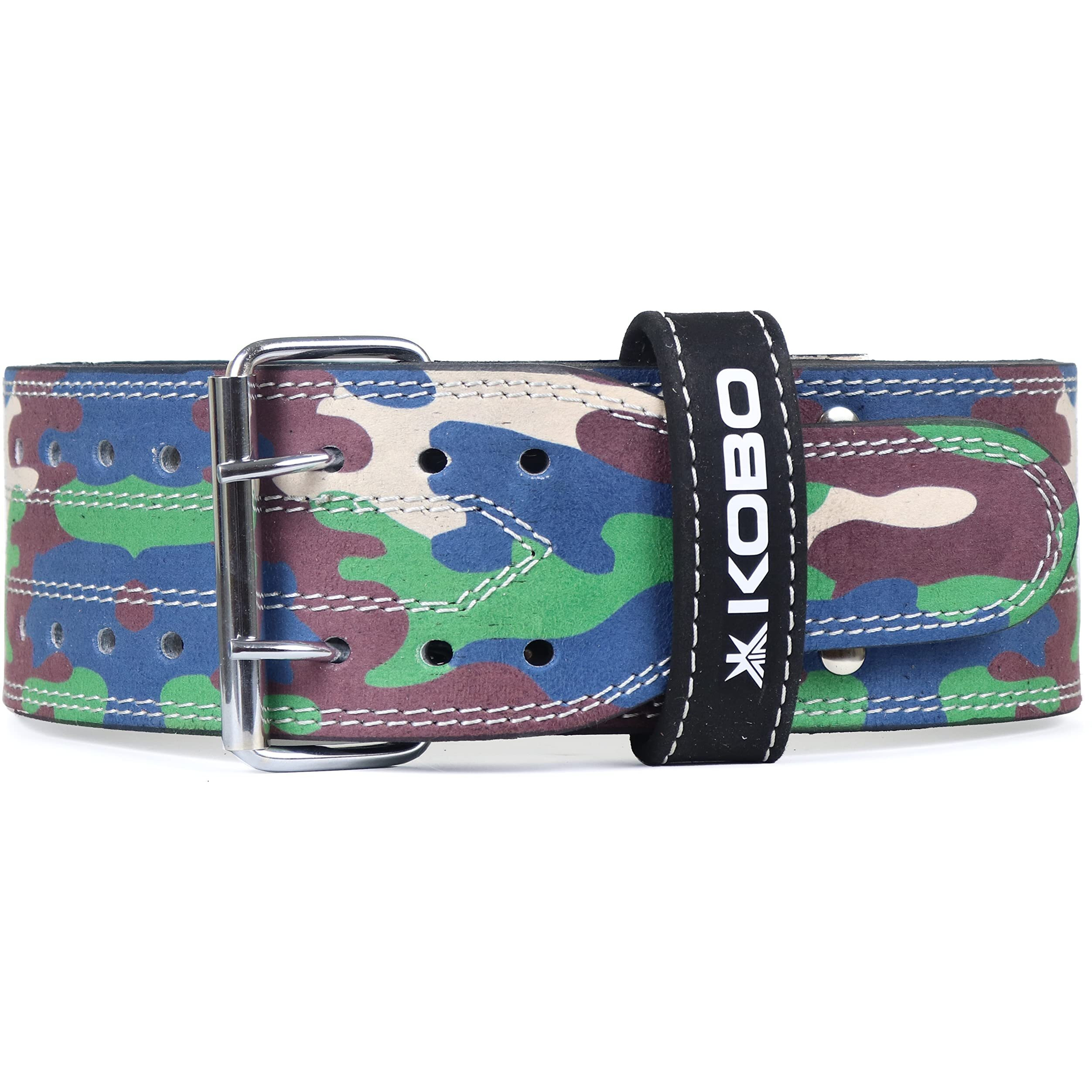 Kobo WTB-05 Leather Power Weight Lifting Belt 10 mm Thick, 4 Inches Wide (XL, CAMO GREEN)