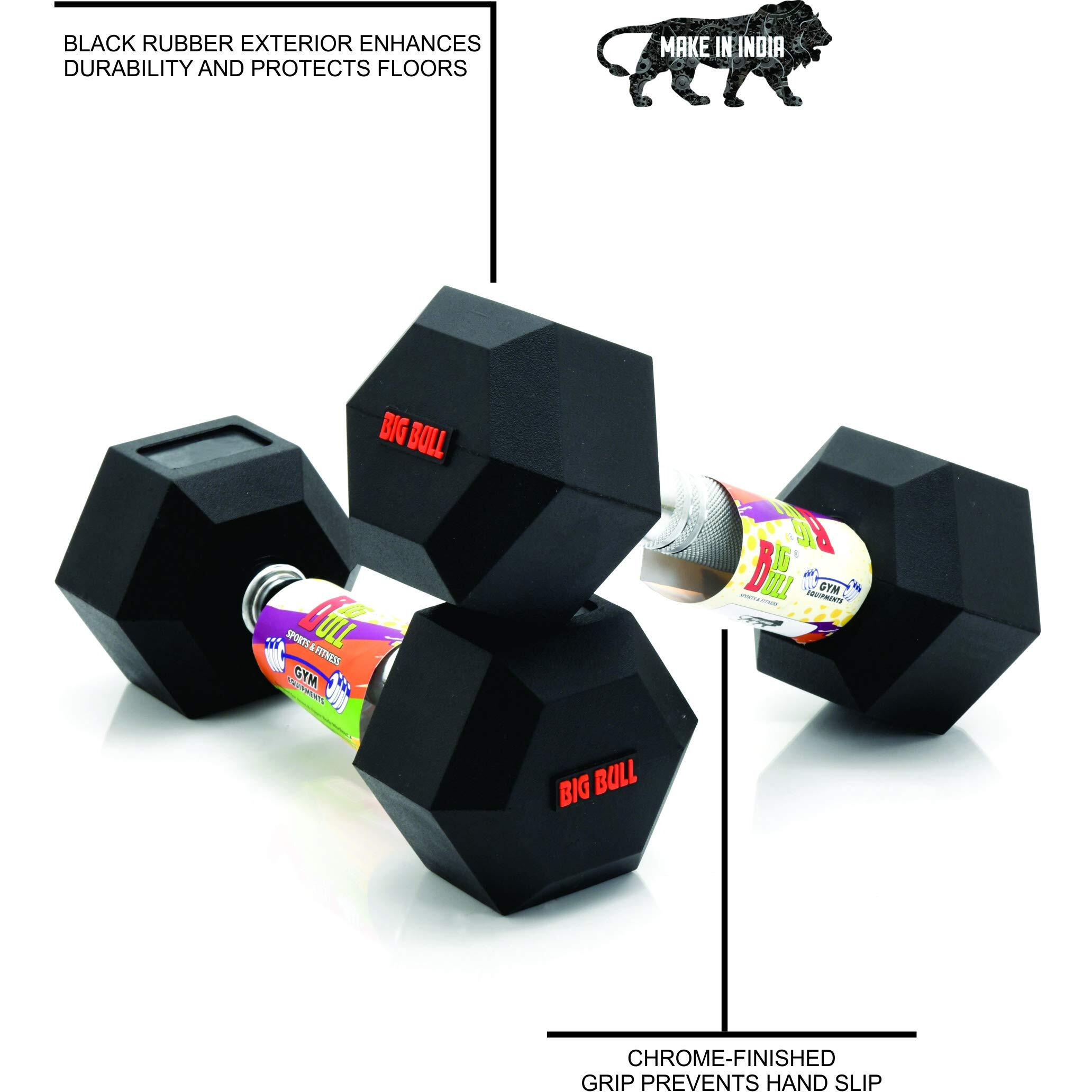 BIGBULL Rubber Coated Solid Hex Dumbbell (Pack Of Two) (2.5 Kg x 2pc (Total  5 kg)) Black