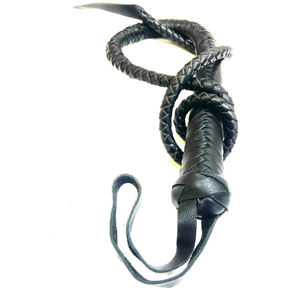 PETS TRIANGLE 3FT Leather Bull Whip leather Handle Black Color