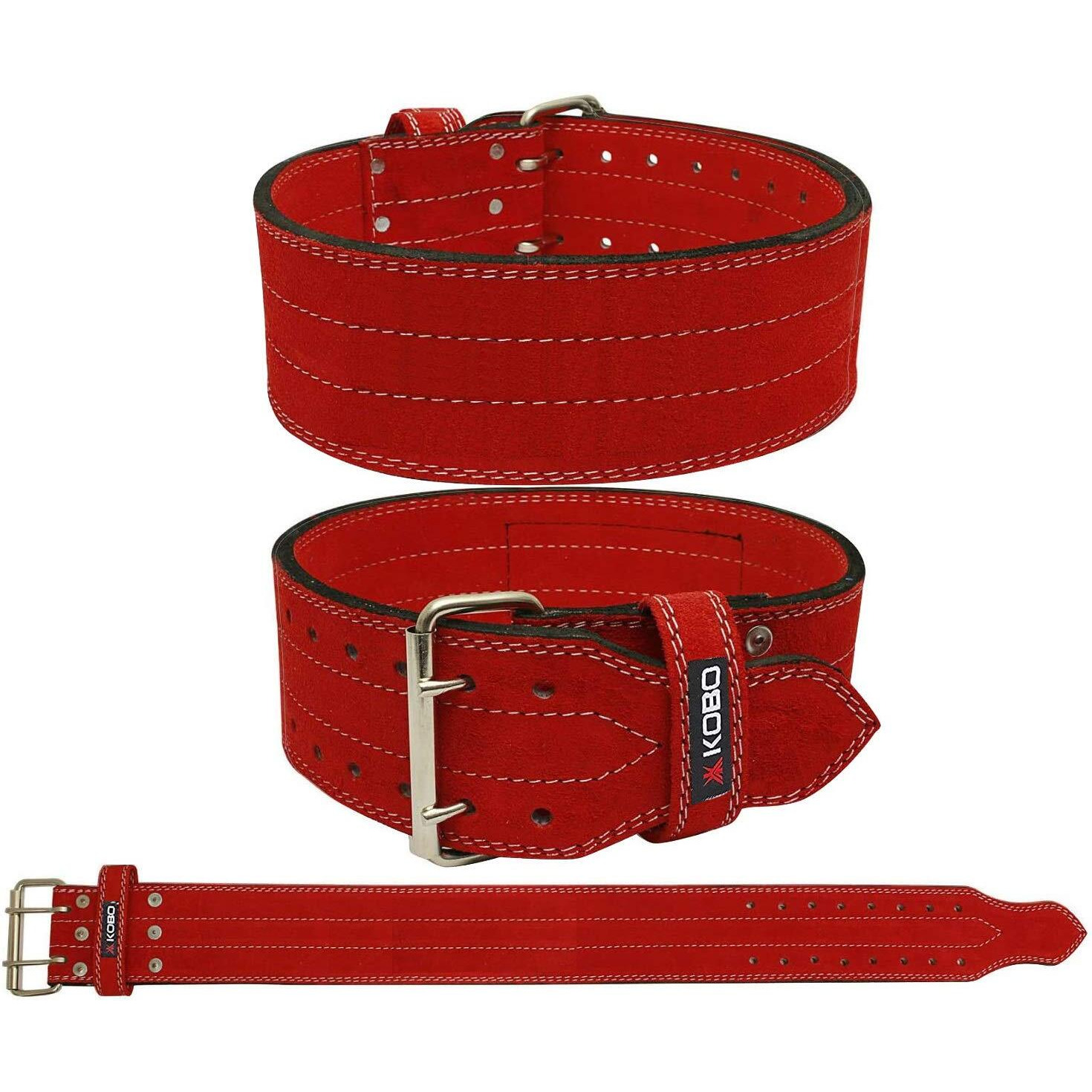 Kobo WTB-05 Leather Power Weight Lifting Belt 10 mm Thick, 4 Inches Wide (M, Red)