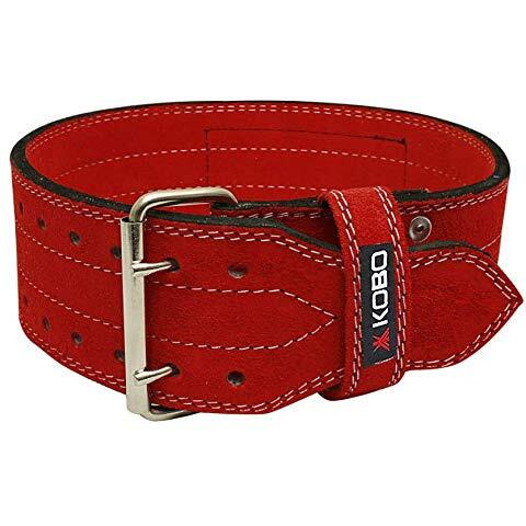 Kobo WTB-05 Leather Power Weight Lifting Belt 10 mm Thick, 4 Inches Wide (M, Red)