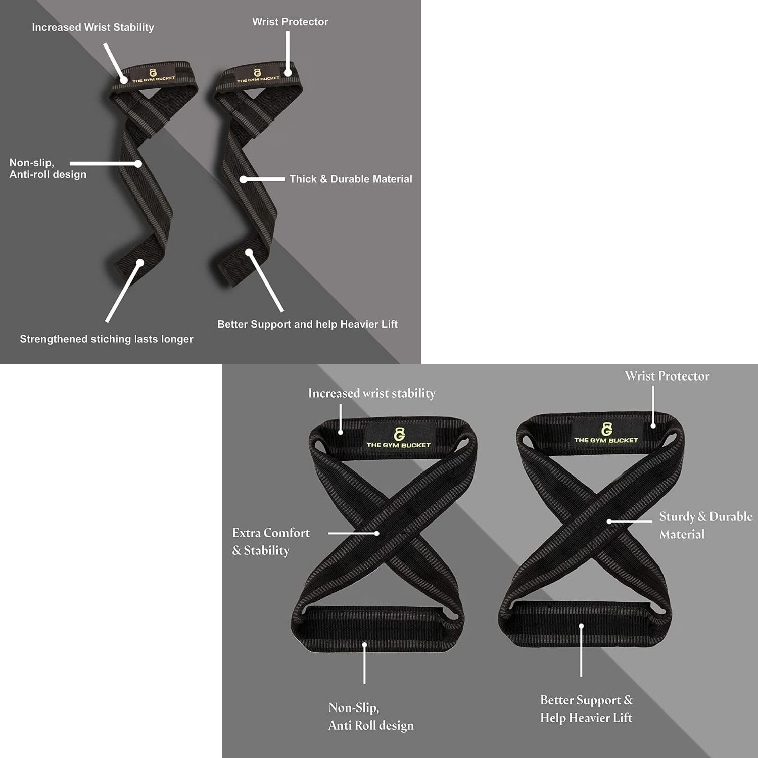 The Gym Bucket Lifting Straps, Deadlift strap, weight lifting straps, Gym straps for weight lifting, Strap with Foam Padding, Better Grip and Easy Lifting (Lifting Straps + Deadlift strap) - Black