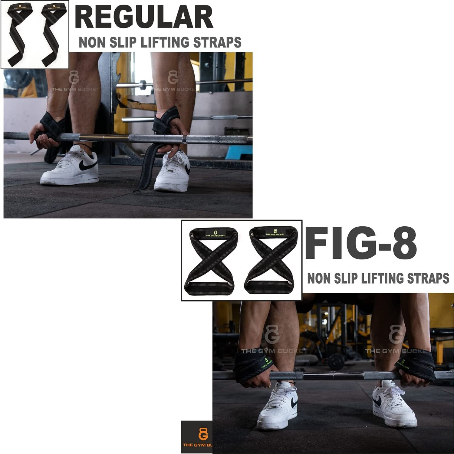 The Gym Bucket Lifting Straps, Deadlift strap, weight lifting straps, Gym straps for weight lifting, Strap with Foam Padding, Better Grip and Easy Lifting (Lifting Straps + Deadlift strap) - Black
