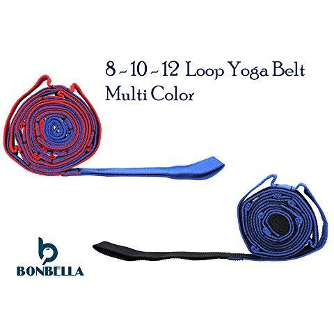 B BOZZBY Yoga Belt 10 Loop Option Varient Stretching Strap for Yoga, Pilates, Exercise, Physical Therapy Home Fitness (Blue-Black)-1 Pcs