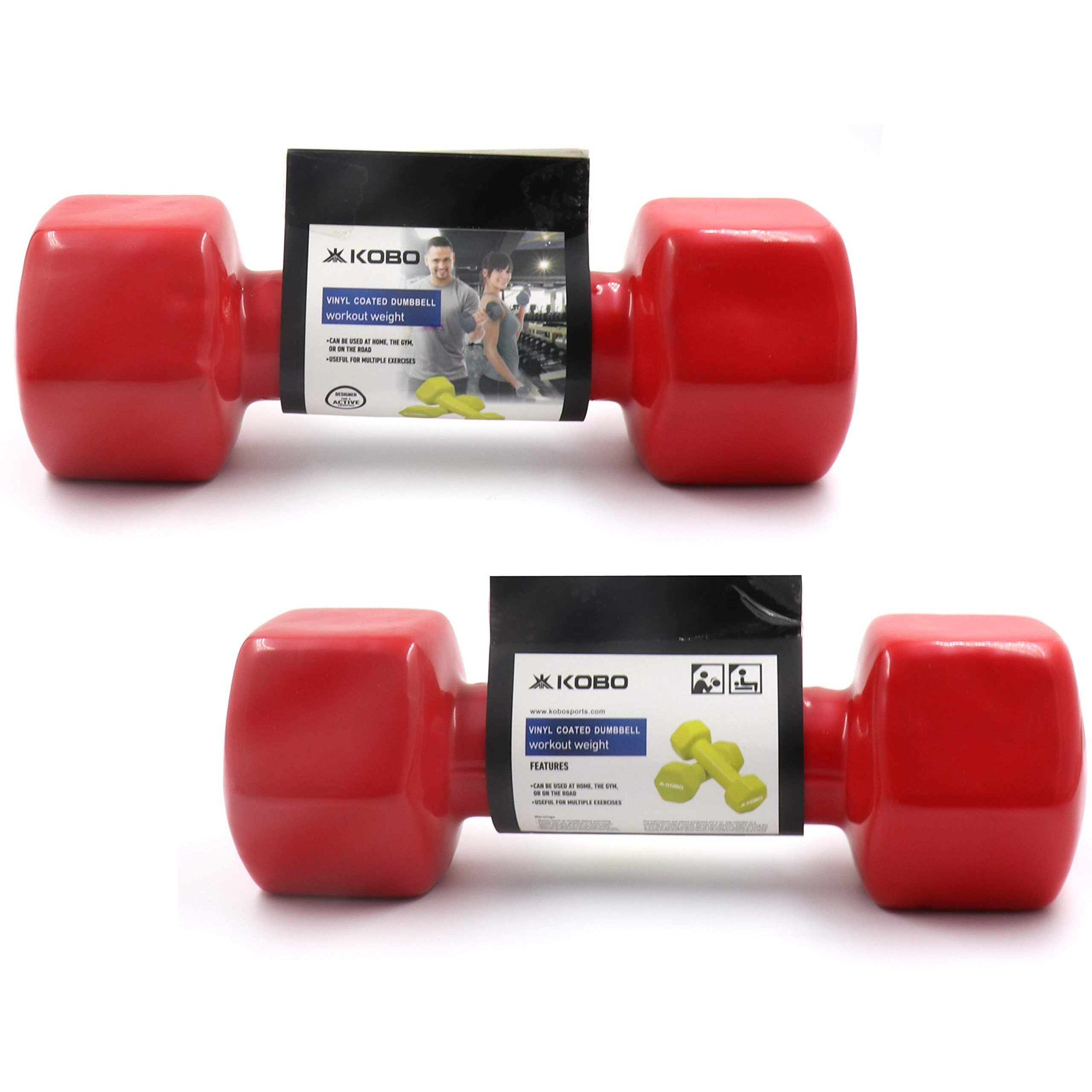 Kobo Vinyl Coated Iron Integrated Dumbbells Grippy Weights All-Purpose Color Coded Dumbbell for Strength Training (3 Kg x 2  6 kg) (Pair) (Red)