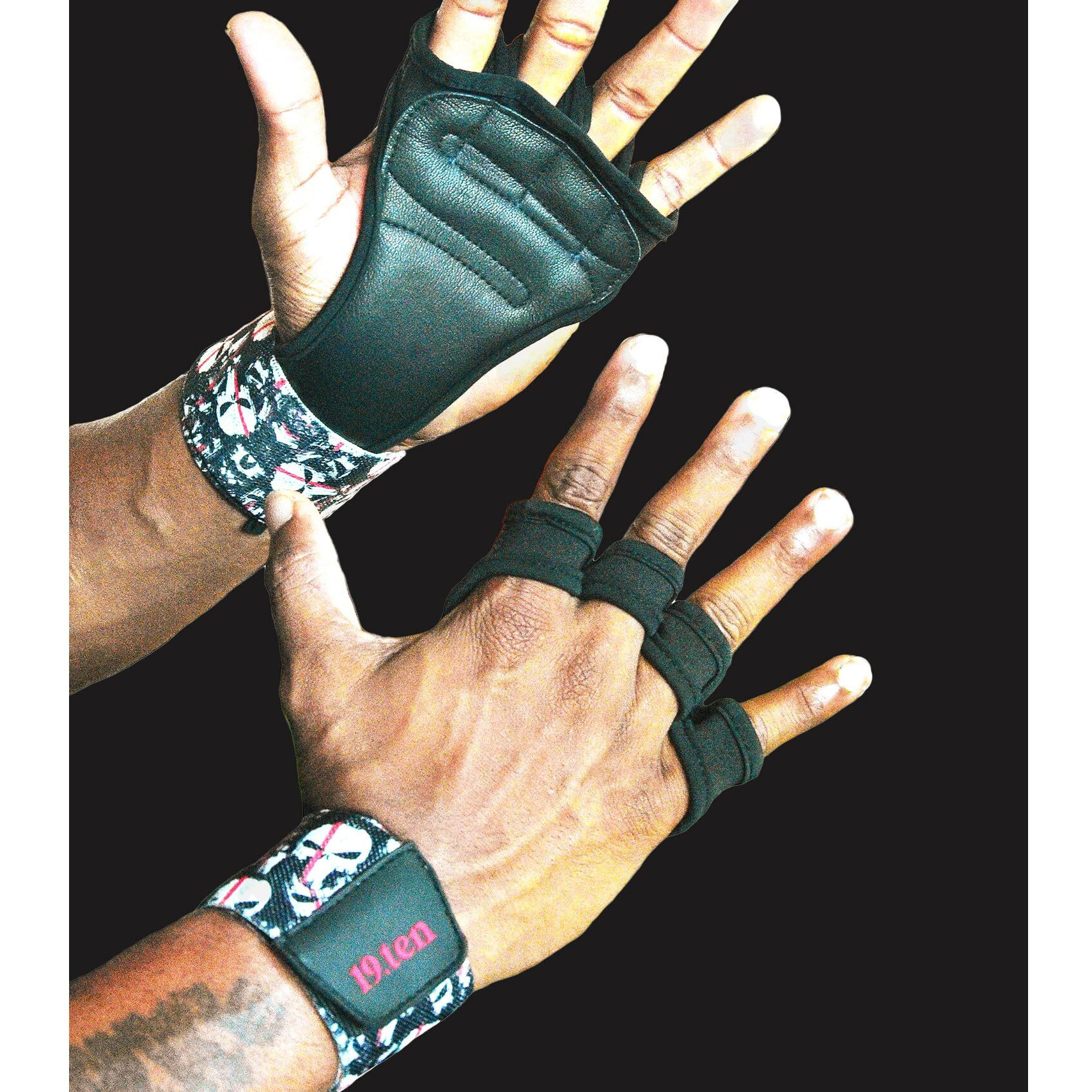 19.ten Leather Unisex Grippy Palm Protector Gloves with Wrist Support for Gym Exercise Fitness Workout Power Lifting Training Gloves Zero Sweat (Tribal Grips, Extra-Large)