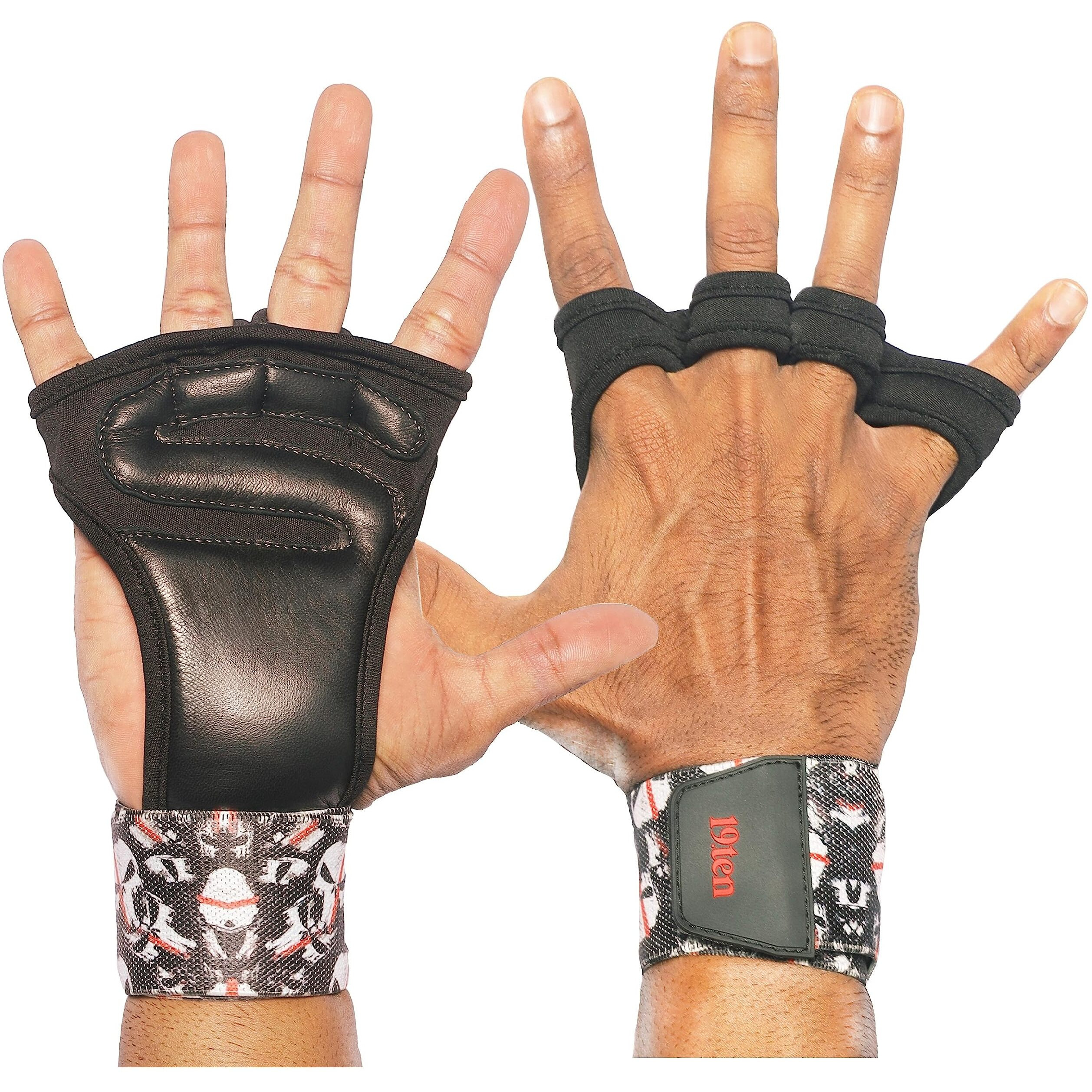 19.ten Leather Unisex Grippy Palm Protector Gloves with Wrist Support for Gym Exercise Fitness Workout Power Lifting Training Gloves Zero Sweat (Tribal Grips, Extra-Large)