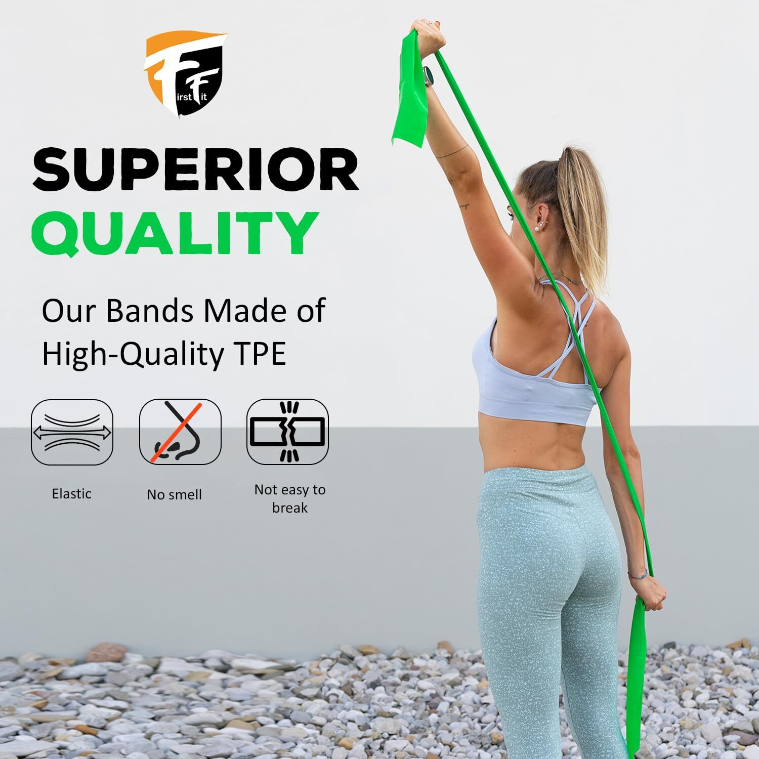 FirstFit Resistance Bands Exercise Elastic Bands Latex Bands for Pilates Yoga Phycial Therapy Rehab Home Gym Workout Fitness - (1.5 Meter Green)