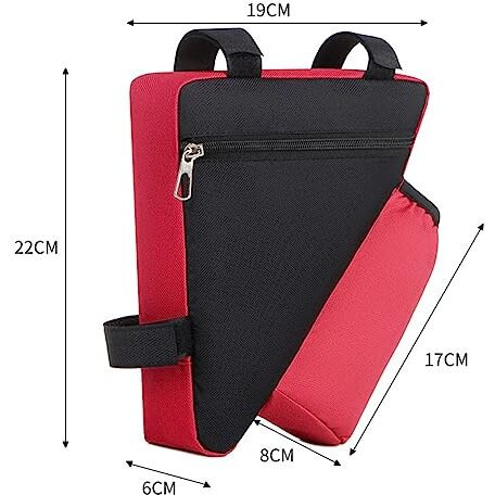 Flymann Bike Frame Bag With Water Bottle Pouch- Bicycle Frame Bag For Mountain Bike - Triangle Bike Bag With 1L Water Bottle Pouch Zipper Storage With 3 Attachment Straps (Red-Black) - Polyester