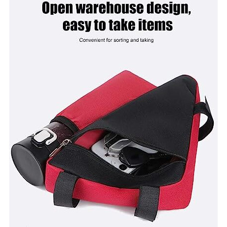 Flymann Bike Frame Bag With Water Bottle Pouch- Bicycle Frame Bag For Mountain Bike - Triangle Bike Bag With 1L Water Bottle Pouch Zipper Storage With 3 Attachment Straps (Red-Black) - Polyester