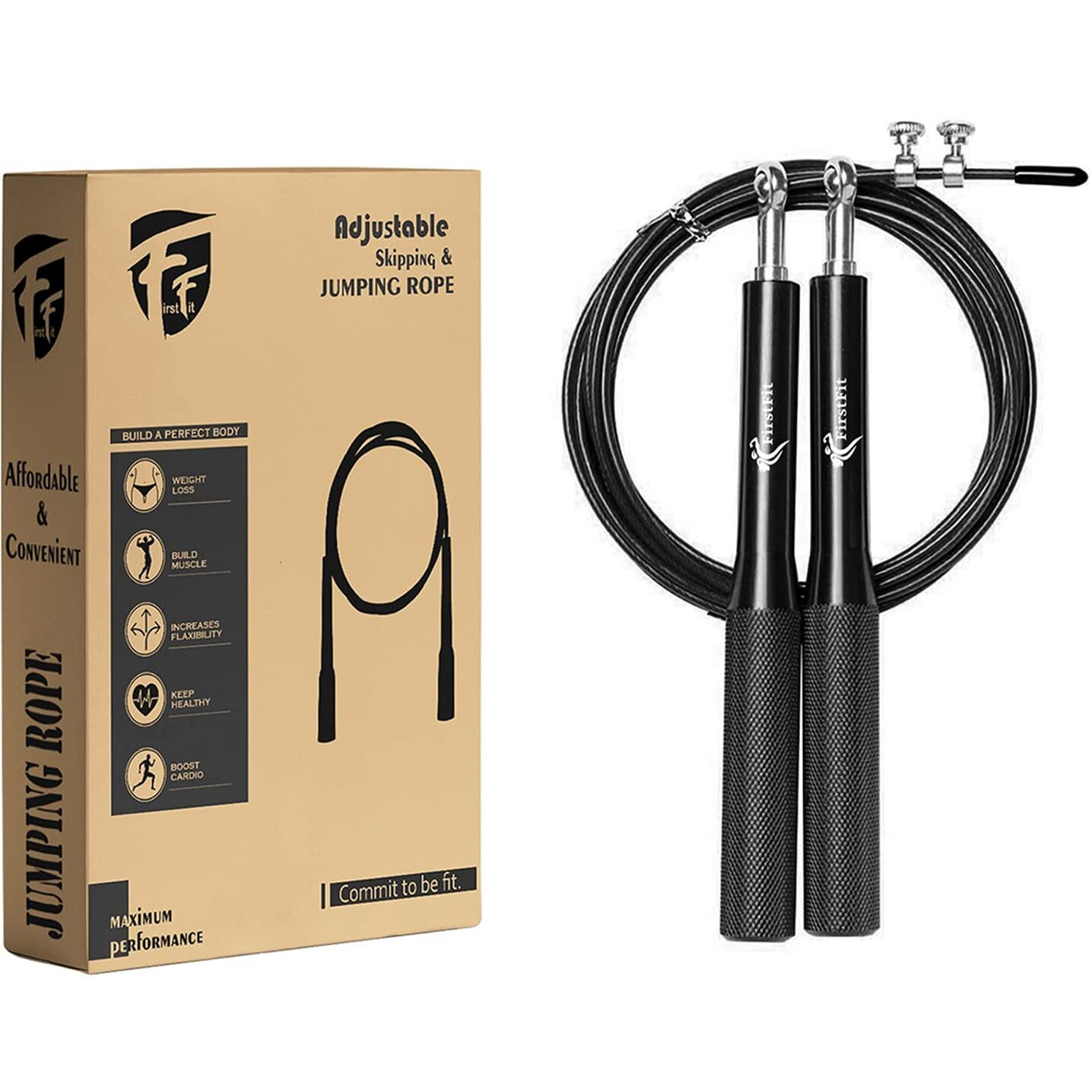 FirstFit Metallic Handle Skipping Rope with Adjustable Length, Jump Rope with Ball Bearings & Anti-skid Handles for Men, Women, Kids, Girls for Speed Training, Endurance Training & Fitness-Multicolor