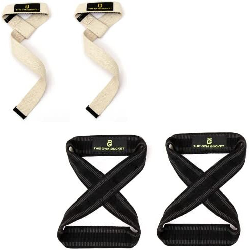 The Gym Bucket Lifting Straps, Deadlift strap, weight lifting straps, Gym straps for weight lifting, Strap with Foam Padding, Better Grip and Easy Lifting (White Lifting Straps + Deadlift strap)