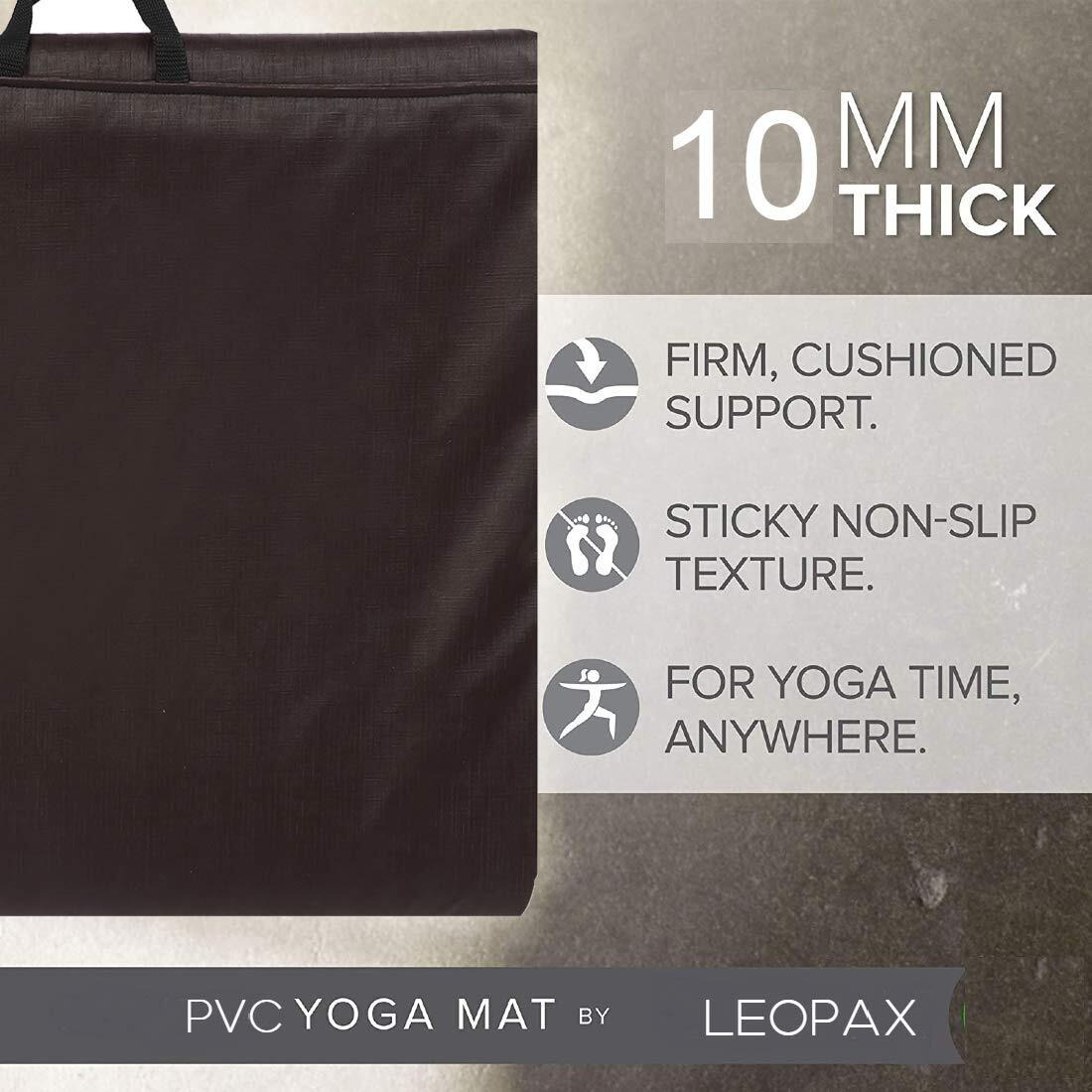 Olivio Premium 10MM PVC Leather Yoga Mat | Extra Thick Yoga Mat for Exercise, Fitness & Meditation with Carrying Strap for Men & Women - Brown (Professional Yoga Mat)