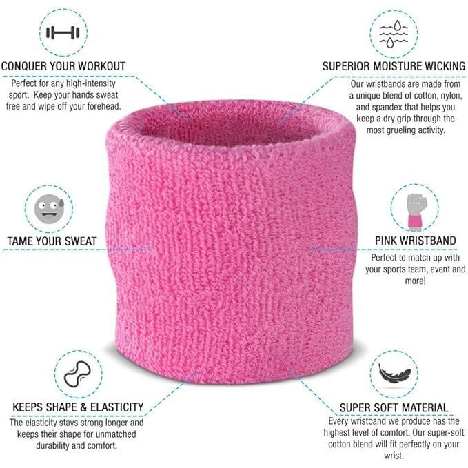 Xfyt Comfortable Sweat Wrist Band for Women | Super absorbent Fashion cotton sweatband for girls woman gym workout sports (1 Piece, Pink)