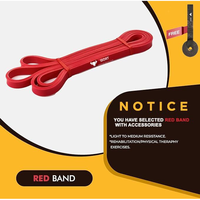 GOAT Resistance Bands for Workout for Men and Women | Assist Bands for Pull Ups, Stretching, Weight Loss | Exercise Band for Home Gym Fitness Anti Snap Natural Latex (RED 7-15 KGS + Door Anchor)