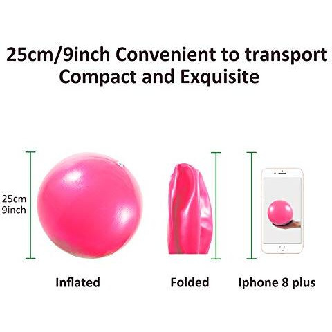 AB SALES Mini Yoga Pilates Ball, Exercise Ball, 9 Inch Bender with Inflatable Straw for Barre, Physical Therapy, Stability, Stretching, Core Training Exercise Gym Improves Balance, Strength, Pink