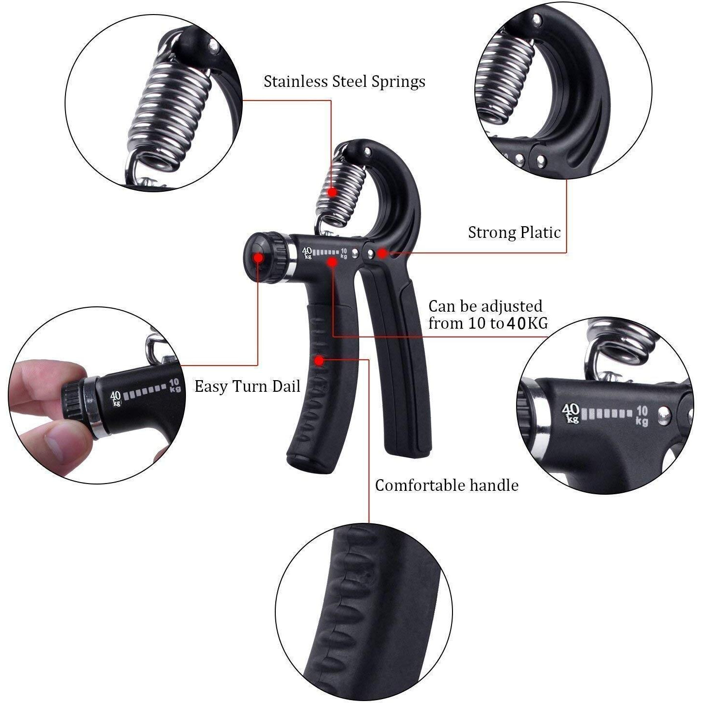 LAFILLETTE Adjustable 10 to 40 Kg Hand Exerciser Grip Strengthener