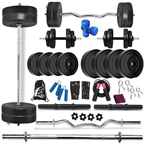 Bodyfit 20Kg Weight Plates Exercise Set, 5 ft Rod, 3 ft Curl Rod, 2x14  Dumble.Rods Home Gym Set,Dumbbell Set - Multicolour
