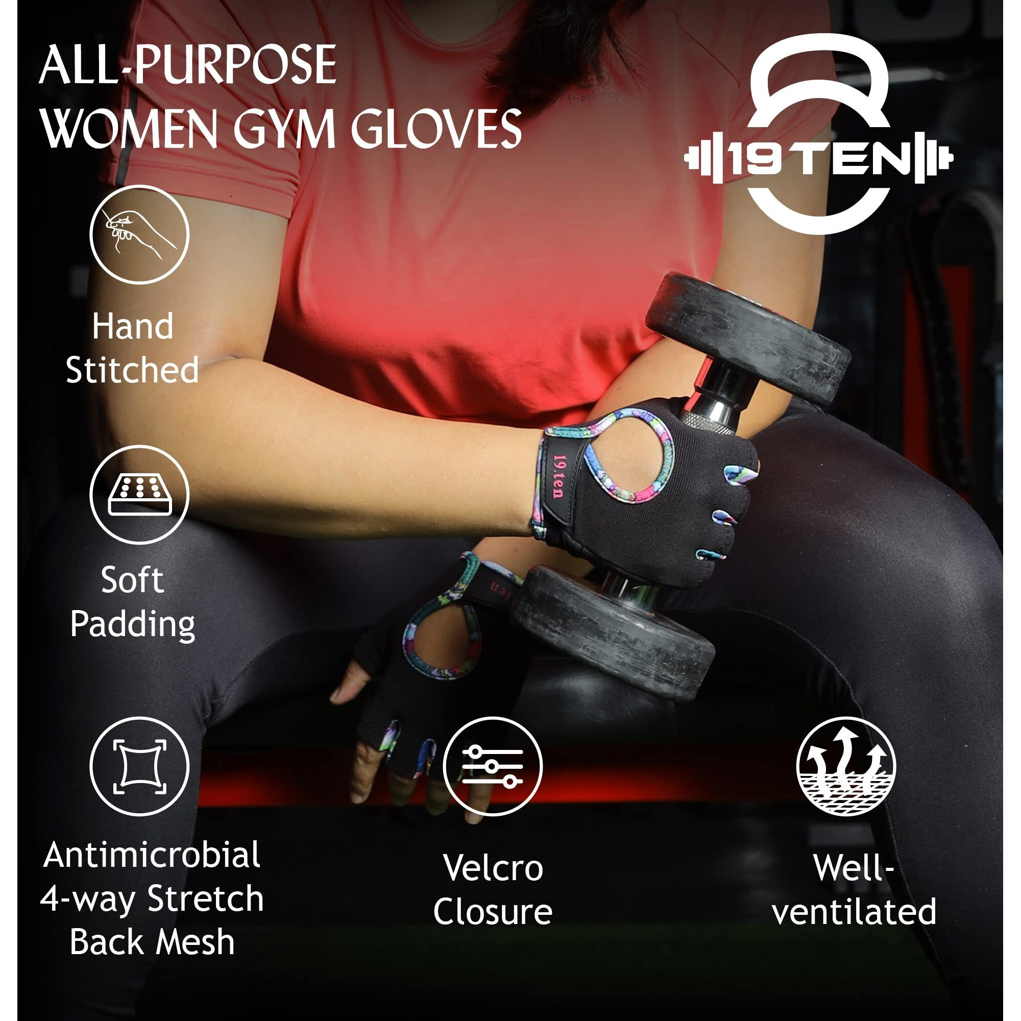 19ten Curvy from Sree Gloves for Women Wash and Dry Weightlifting Gym Fitness Workout Exercise Yoga Training Accessories Gear (Large Fits (7.5-8.0 inch), Women Rainbow)