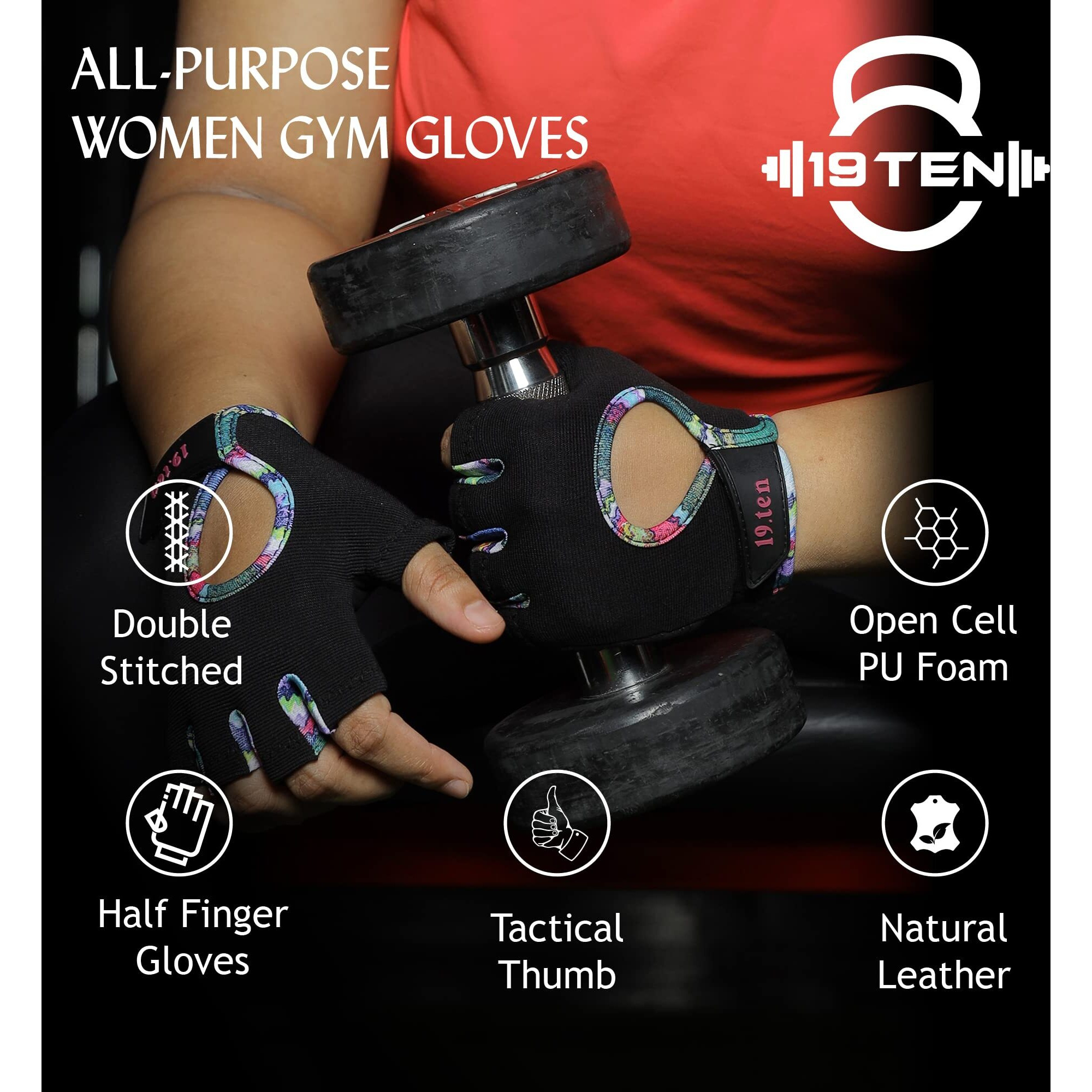 19ten Curvy from Sree Gloves for Women Wash and Dry Weightlifting Gym Fitness Workout Exercise Yoga Training Accessories Gear (Large Fits (7.5-8.0 inch), Women Rainbow)