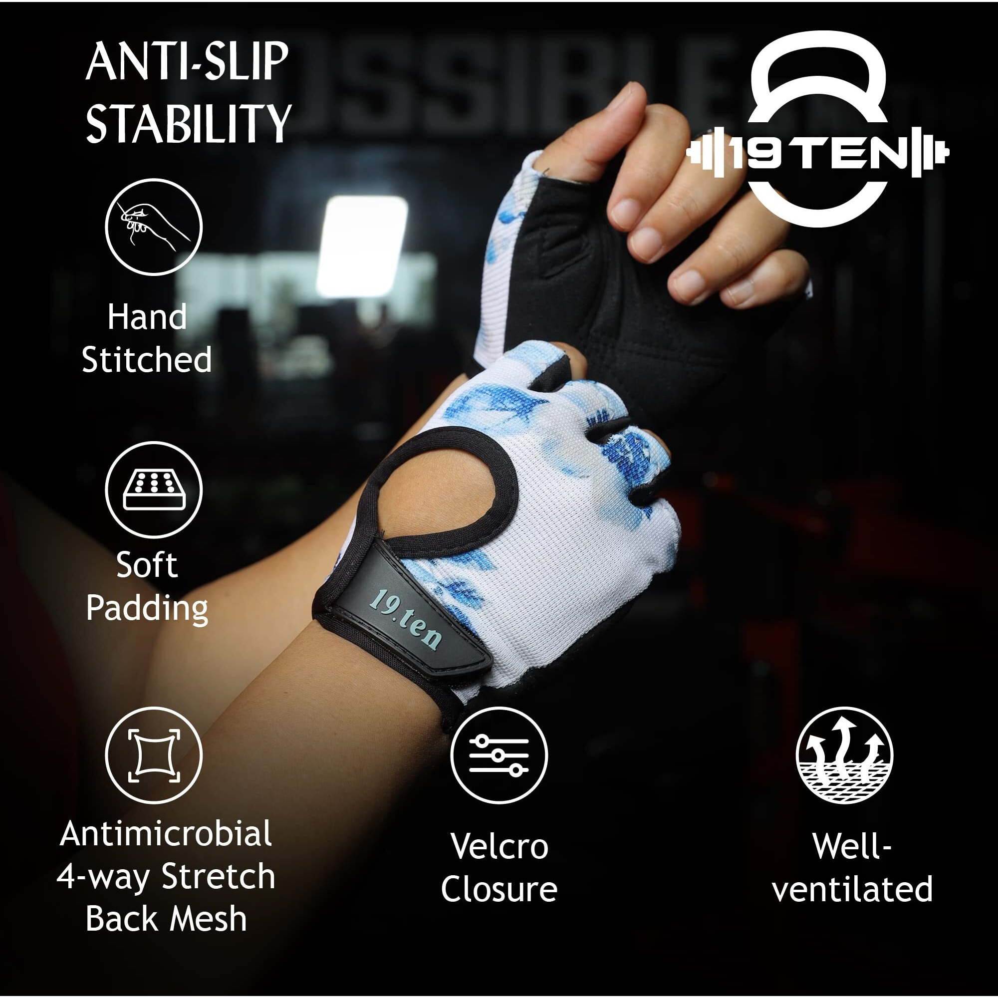 19.ten Women Faux Leather Sree Gloves for Gym Workout Crossfit Exercise Strength Training Sports Gloves Yoga Training Accessories Gear (Large Fits 7.5-8.0 inch, Blue)