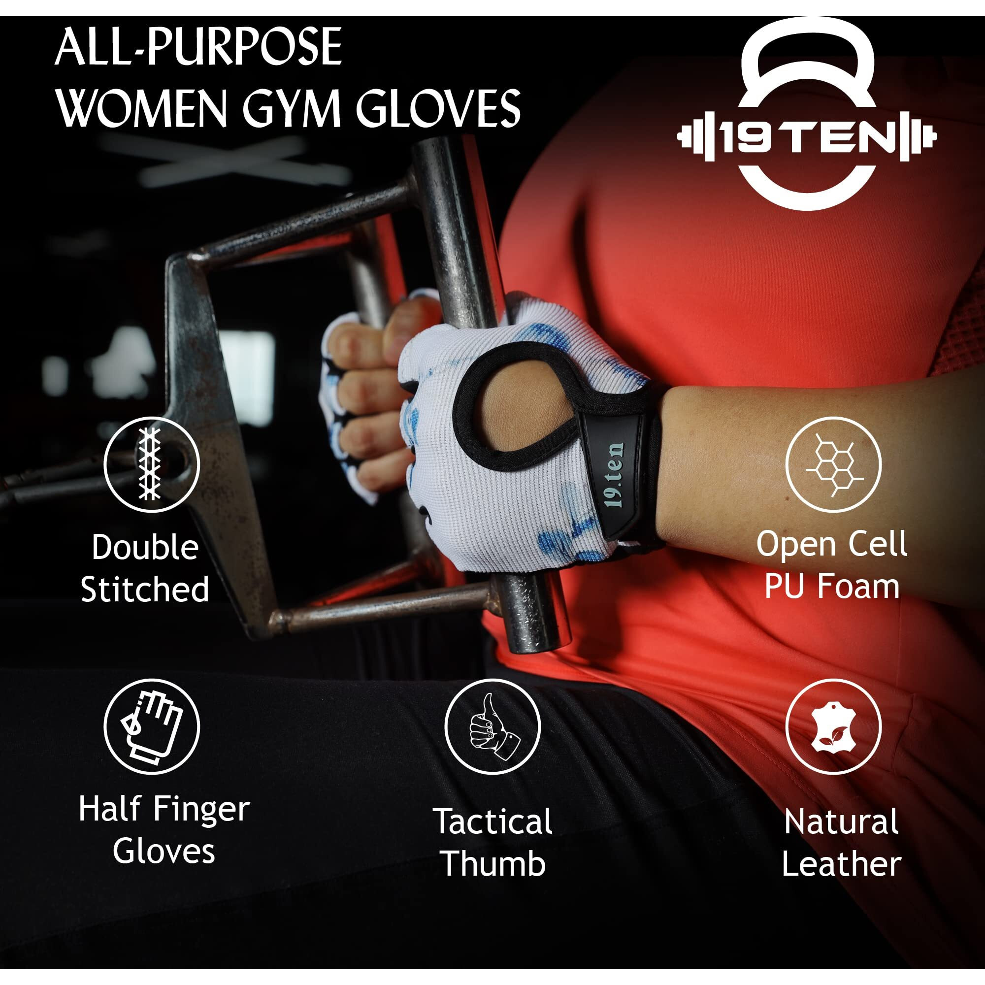 19.ten Women Faux Leather Sree Gloves for Gym Workout Crossfit Exercise Strength Training Sports Gloves Yoga Training Accessories Gear (Large Fits 7.5-8.0 inch, Blue)