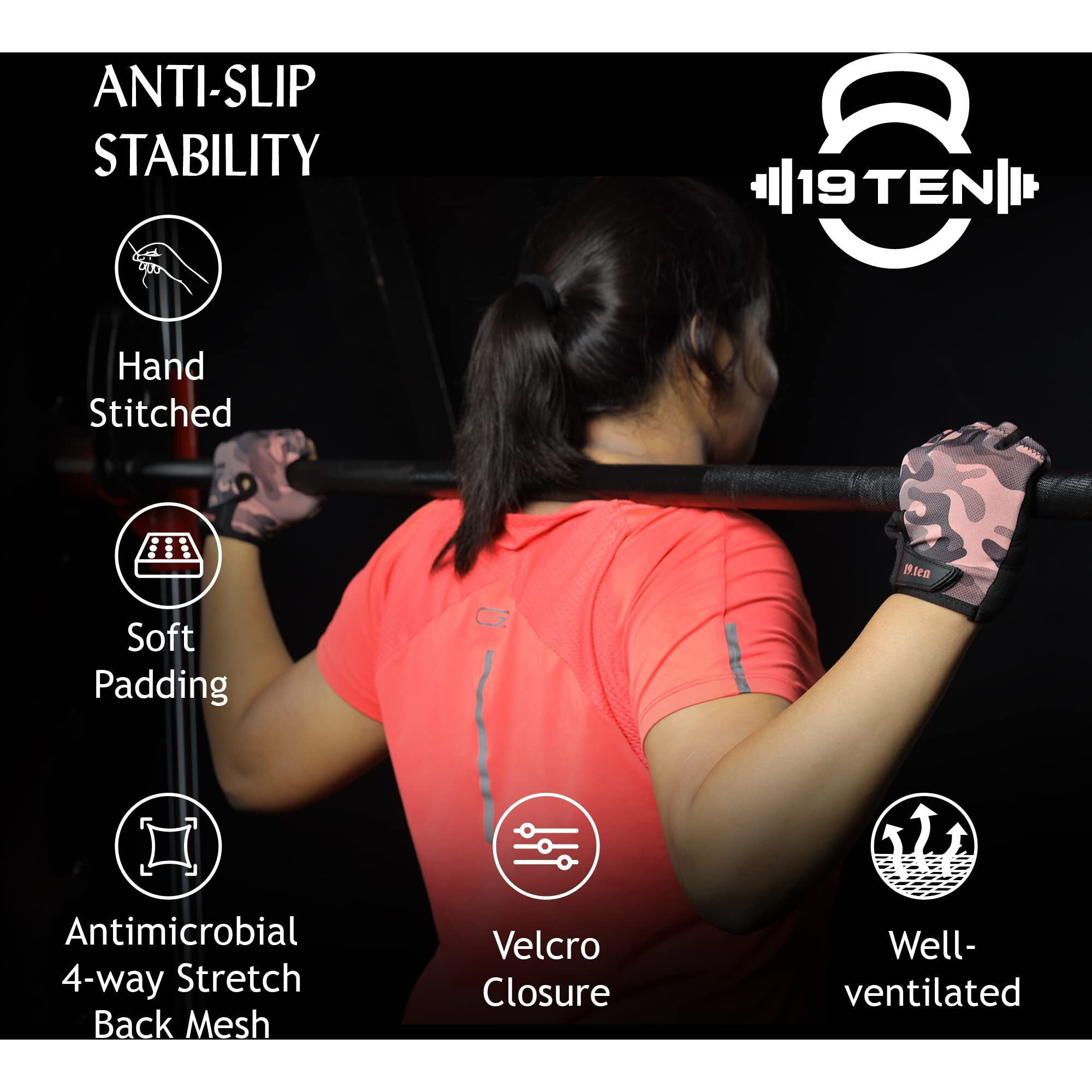 19.ten Faux Leather 19Ten Curvy from Sree Gloves for Women Wash and Dry Weightlifting Gym Fitness Workout Exercise Yoga Training Accessories Gear (Large Fits (7.5-8.0 Inch), Women Pink)