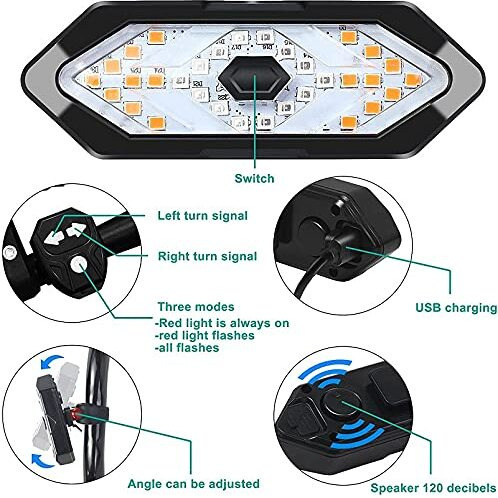 FASTPED  Bicycle Tail Light USB Rechargable Smart Wireless Remote Control Turn Signal Warning Lamp Bike Taillight (A) Yellow