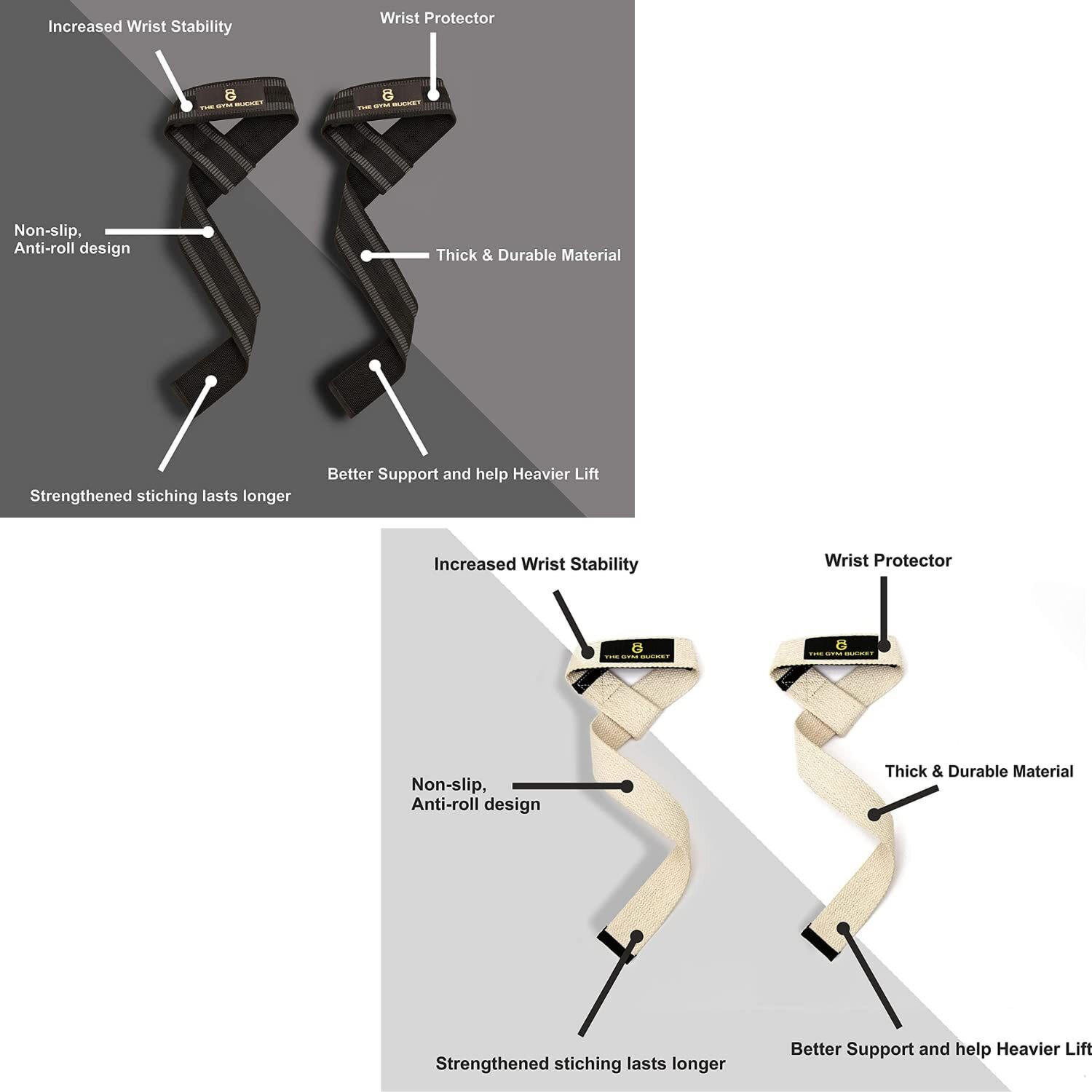 The Gym Bucket Lifting Straps, Deadlift strap, weight lifting straps, Gym straps for weight lifting, Strap with Foam Padding, Better Grip and Easy Lifting (Black + White Lifting Straps)