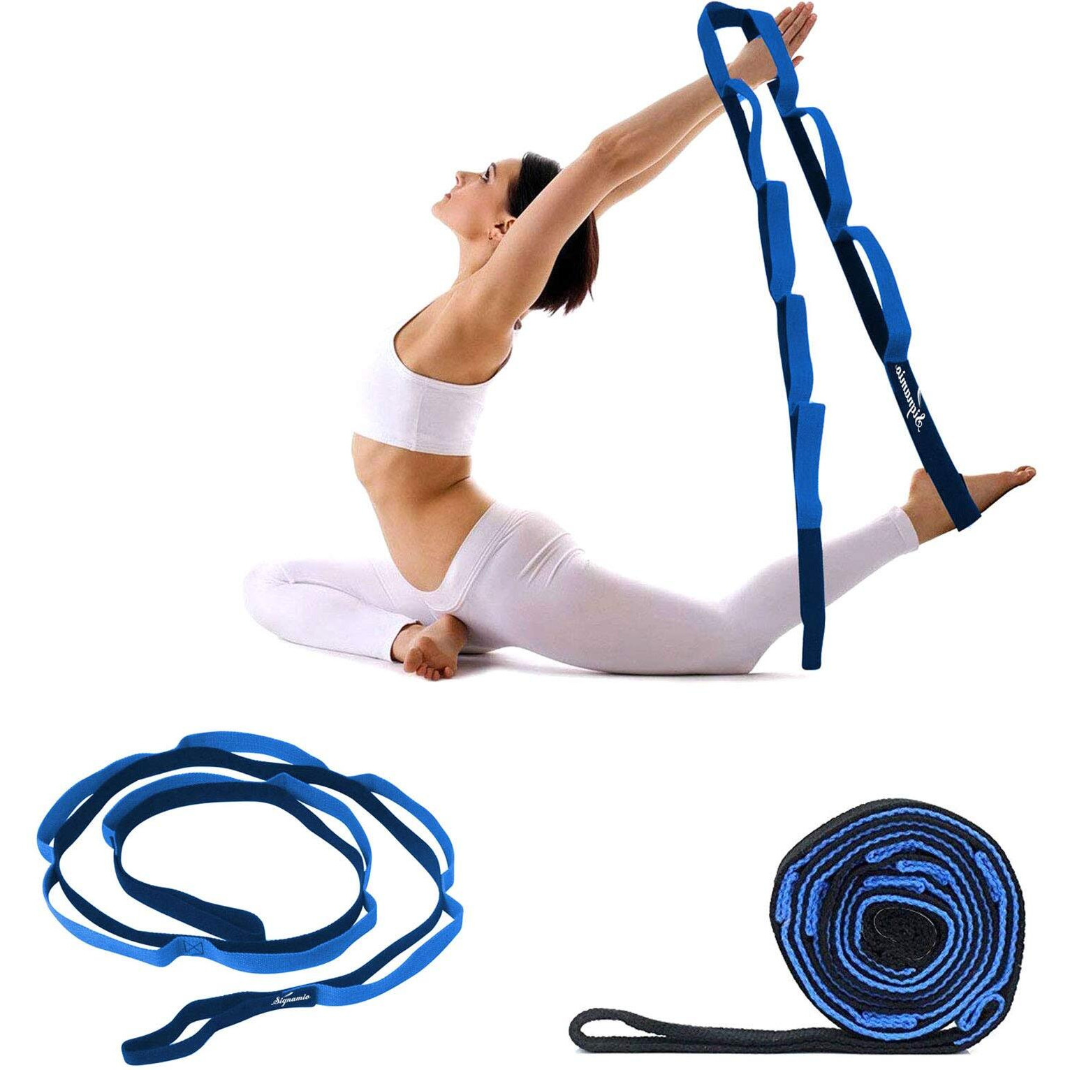 B BOZZBY Yoga Belt 8 Loop Option Varient Stretching Strap for Yoga, Pilates, Exercise, Physical Therapy Home Fitness (Blue-Black)- 1 Pcs