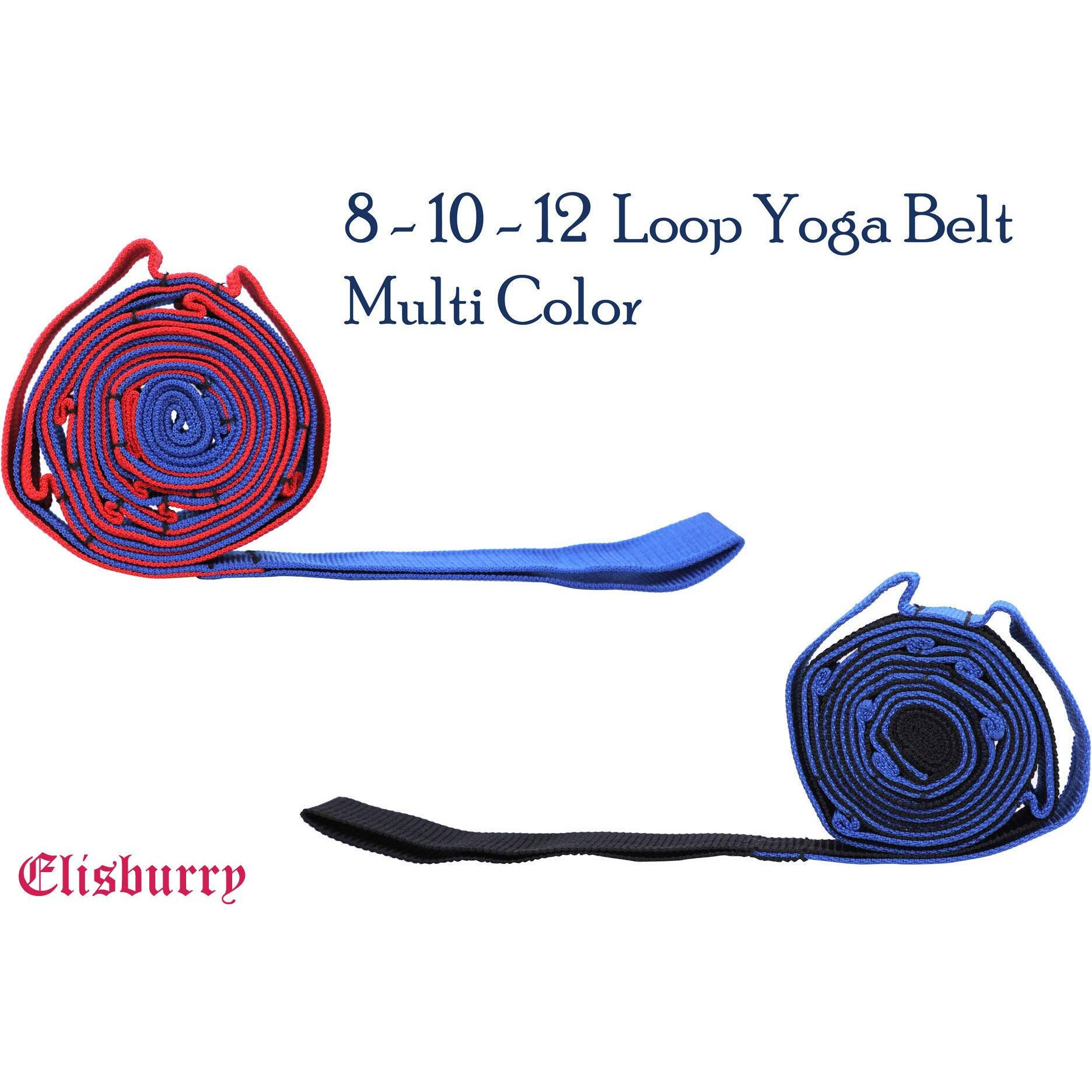 B BOZZBY Yoga Belt 8 Loop Option Varient Stretching Strap for Yoga, Pilates, Exercise, Physical Therapy Home Fitness (Blue-Black)- 1 Pcs