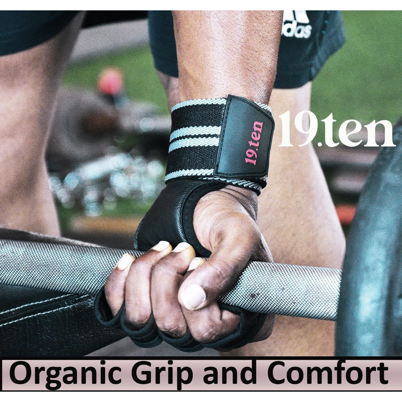 19ten Grippy Unisex Palm Protector Gym Exercise Fitness Workout Power Lifting Training Gloves Zero Sweat with Wrist Support (Grey Line Grips, Large)