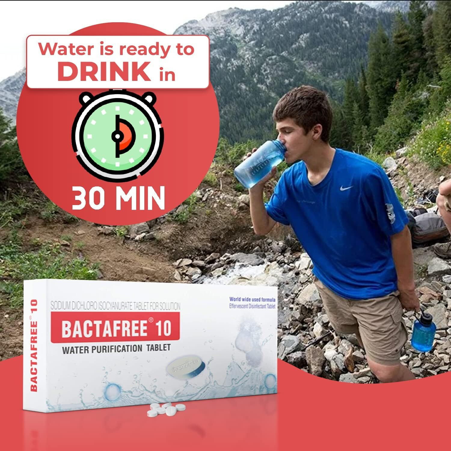 Bactafree Outdoor Travels Water Purification Tablets, 150 Tablet - Emergency Use, Tablet for Water Pot Bottle Camping Travelling Trekking Hiking - Each Tablet Purifies Upto 10 liters Water