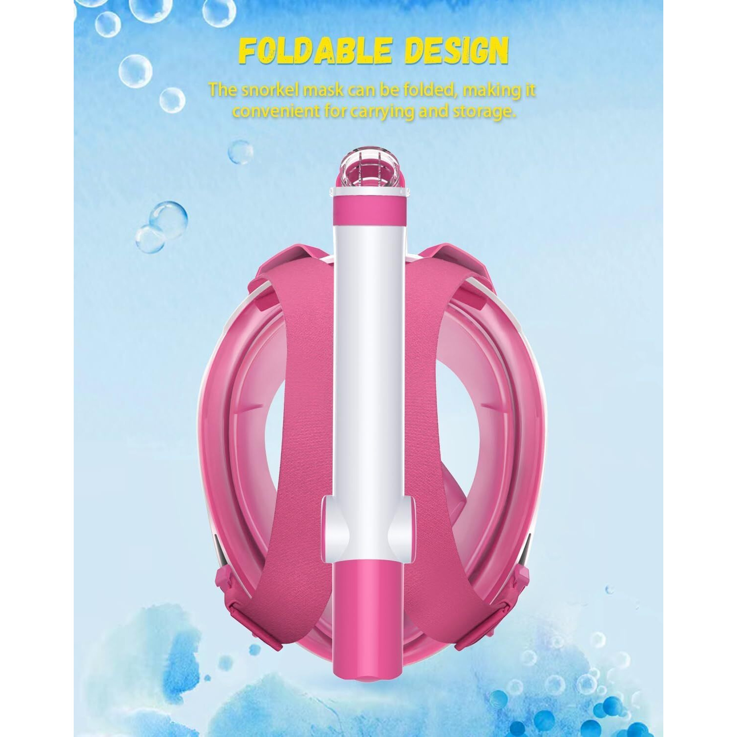 Delavala Full Face Snorkeling Mask Diving Gear - Latest Dry Top System,180 Degree Panoramic View Snorkeling Mask with Camera Mount,Safe Breathing,Anti-Leak Anti-Fog-Swim Fins (Pink - Small Medium)
