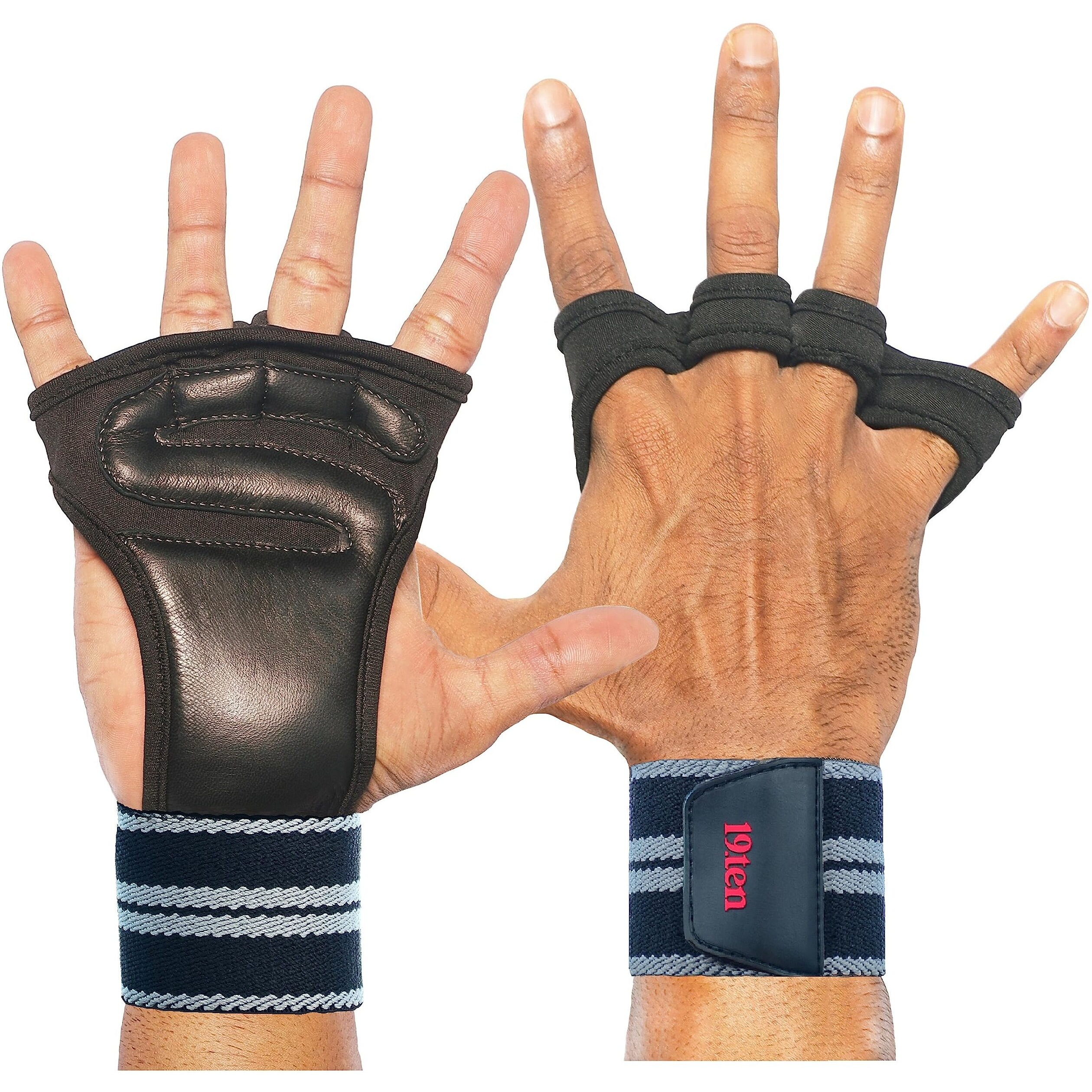 19ten Grippy Unisex Palm Protector Gym Exercise Fitness Workout Power Lifting Training Gloves Zero Sweat with Wrist Support (Grey Line Grips, Extra-Large)