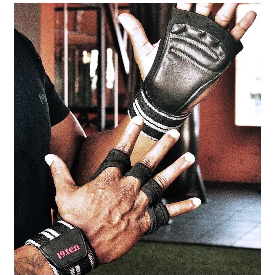 19ten Grippy Unisex Palm Protector Gym Exercise Fitness Workout Power Lifting Training Gloves Zero Sweat with Wrist Support (Grey Line Grips, Extra-Large)
