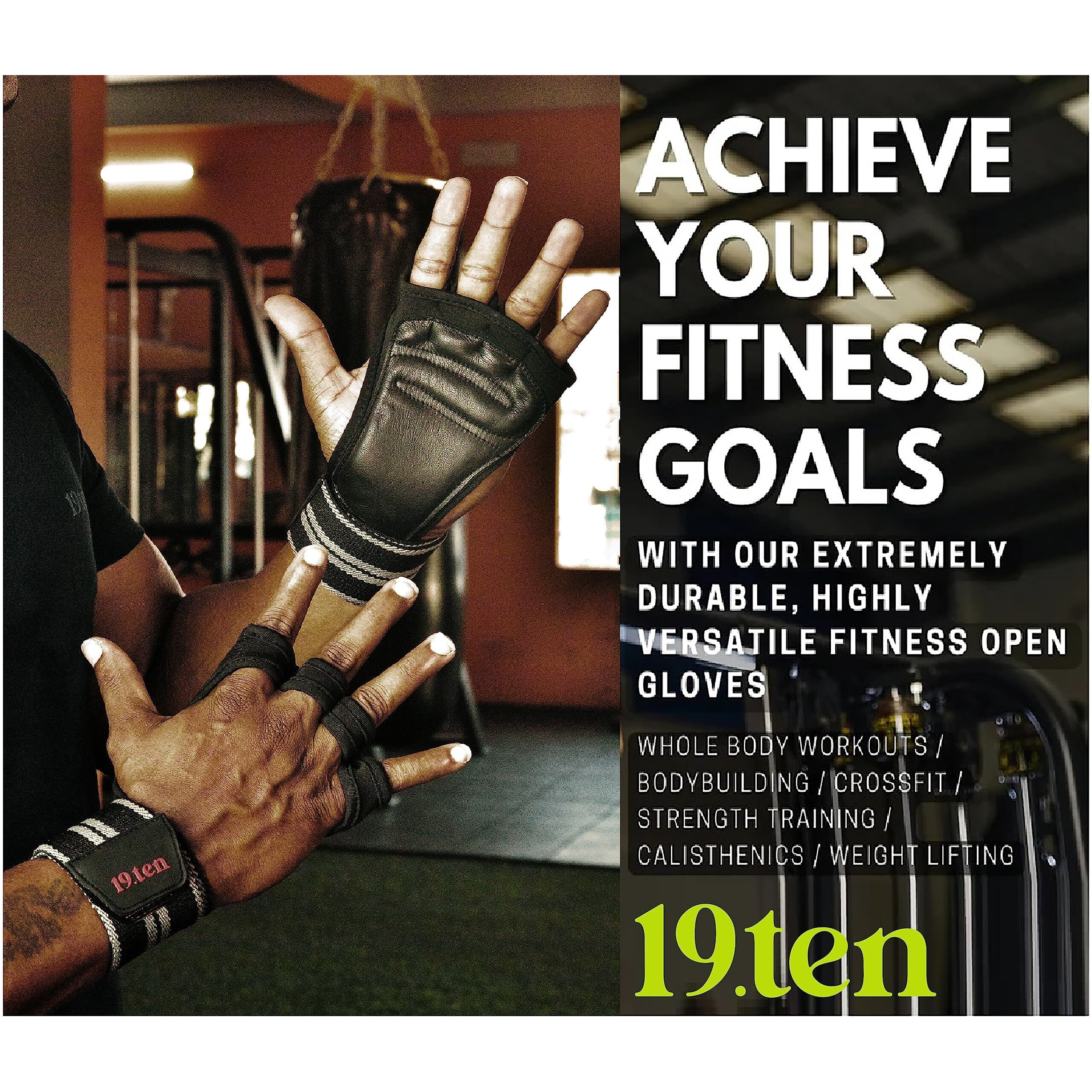 19ten Grippy Unisex Palm Protector Gym Exercise Fitness Workout Power Lifting Training Gloves Zero Sweat with Wrist Support (Grey Line Grips, Extra-Large)